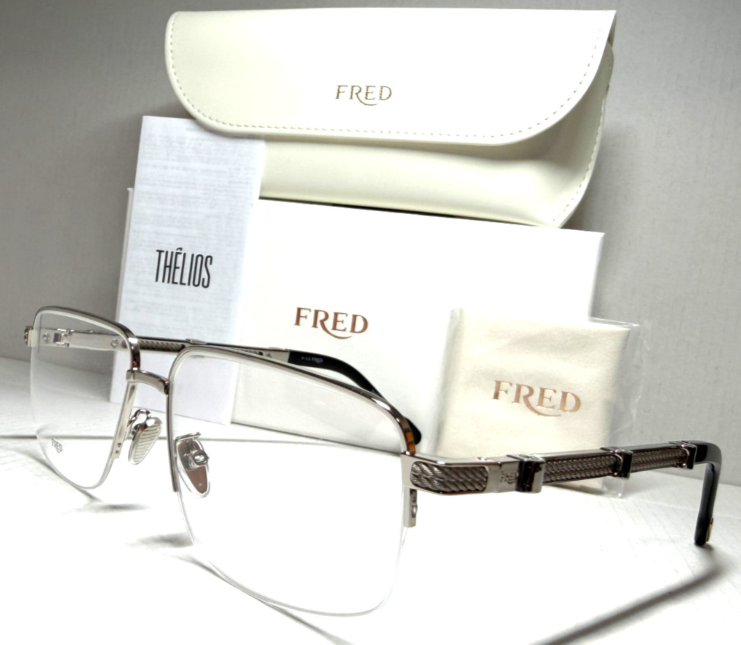 NEW FRED FG50039U 016 SEMI RIMLESS POLISHED SILVER AUTHENTIC EYEGLASSES 58-15
