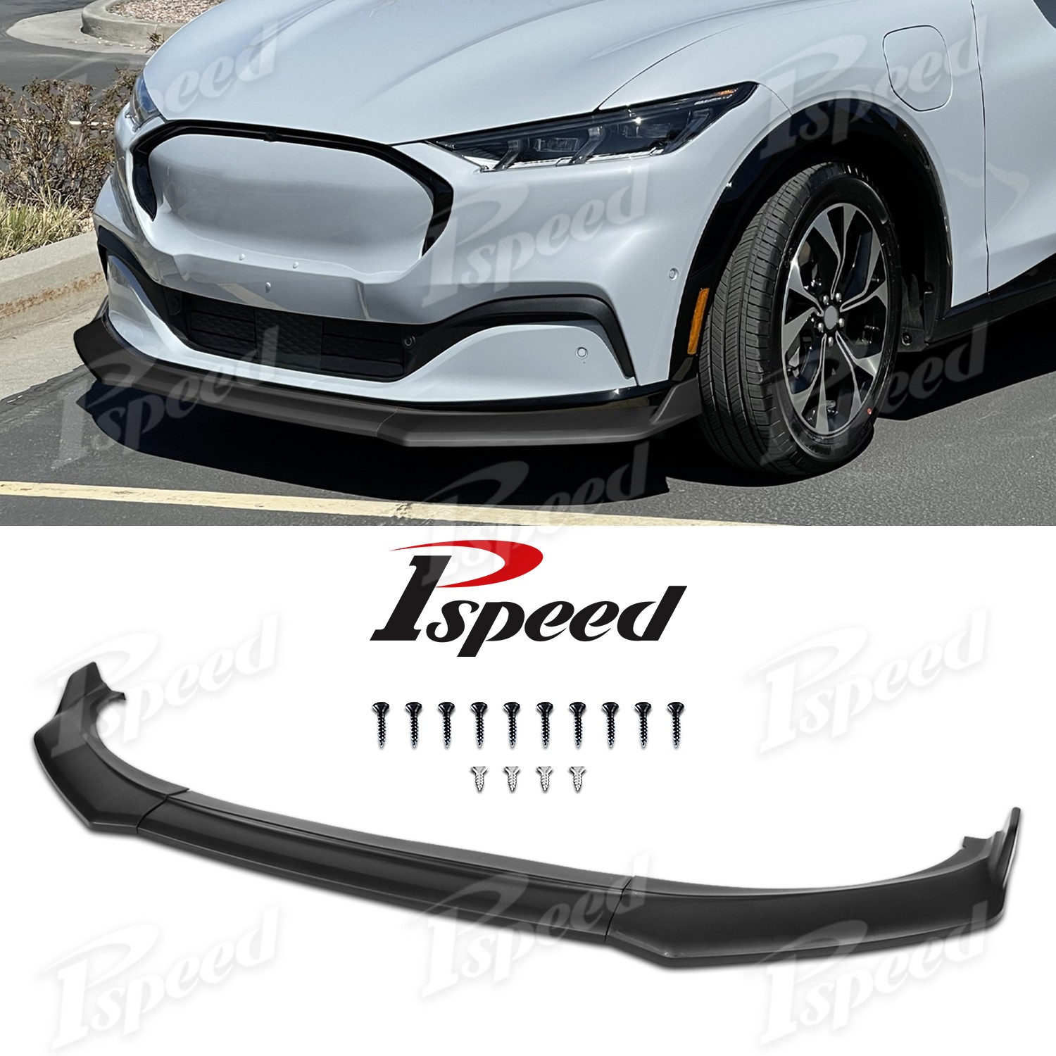 For 2021-2024 2025 Ford Mustang Mach-E PP Matte Black Front Bumper Lip Splitter