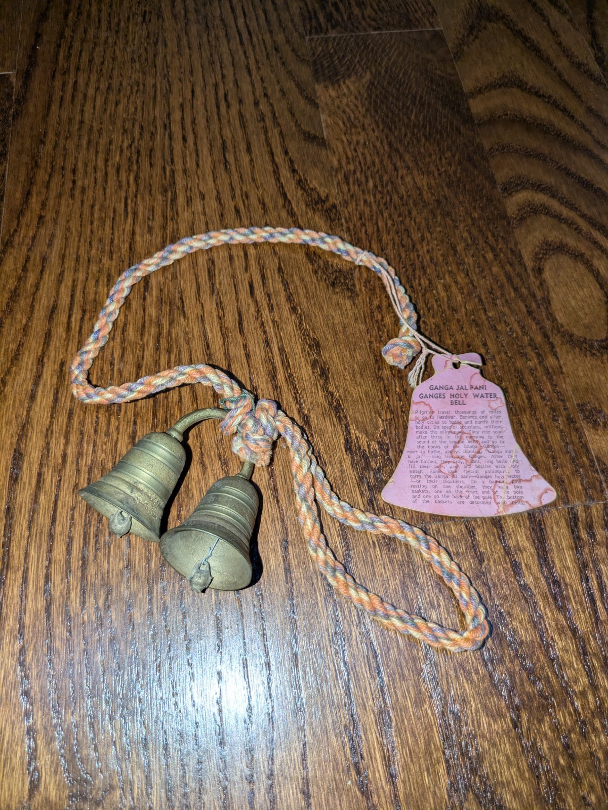 Ganga Jal Pani Ganges Holy Water Double Bell Indian Pilgrim Brass Bells & Rope Ganga Jal Pani Ganges Holy Water Double Bell Indian Pilgrim Brass Bells & Rope