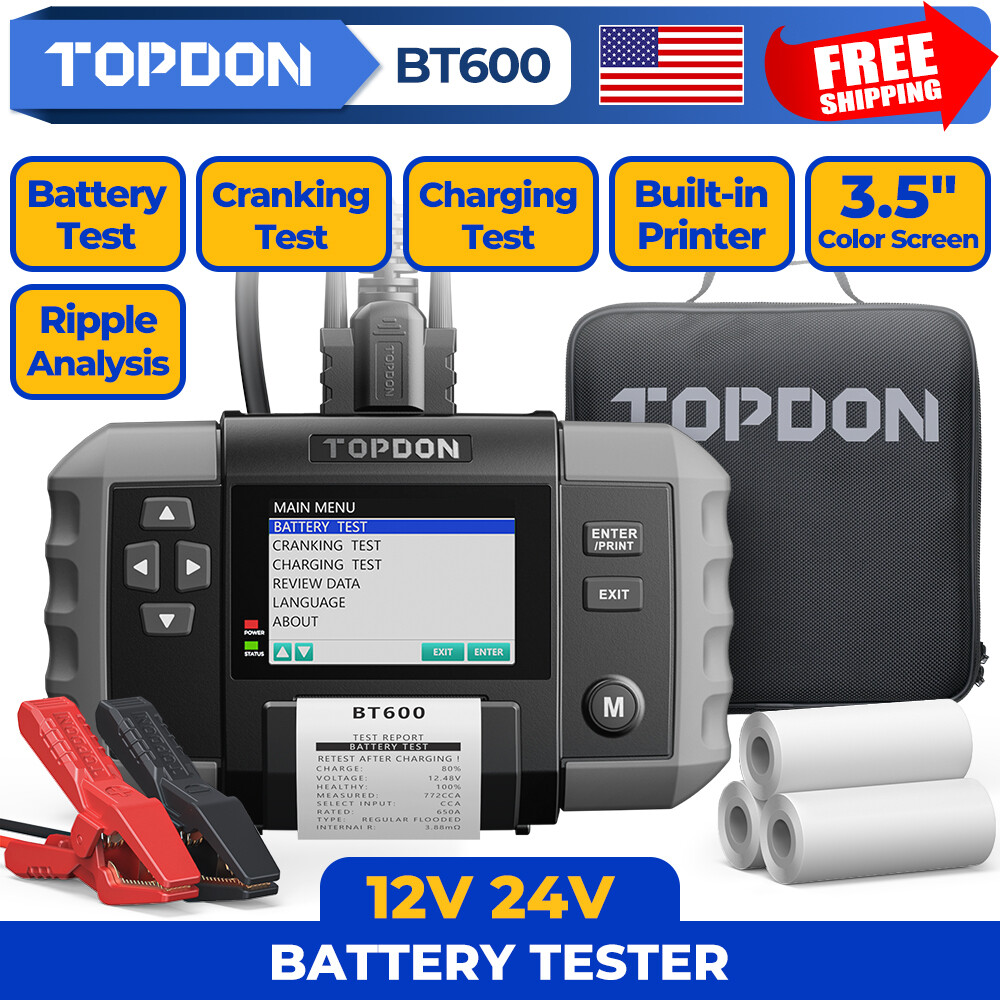 TOPDON BT600 Car Battery Tester 12V Cranking/Charging Testing Built-in Printer