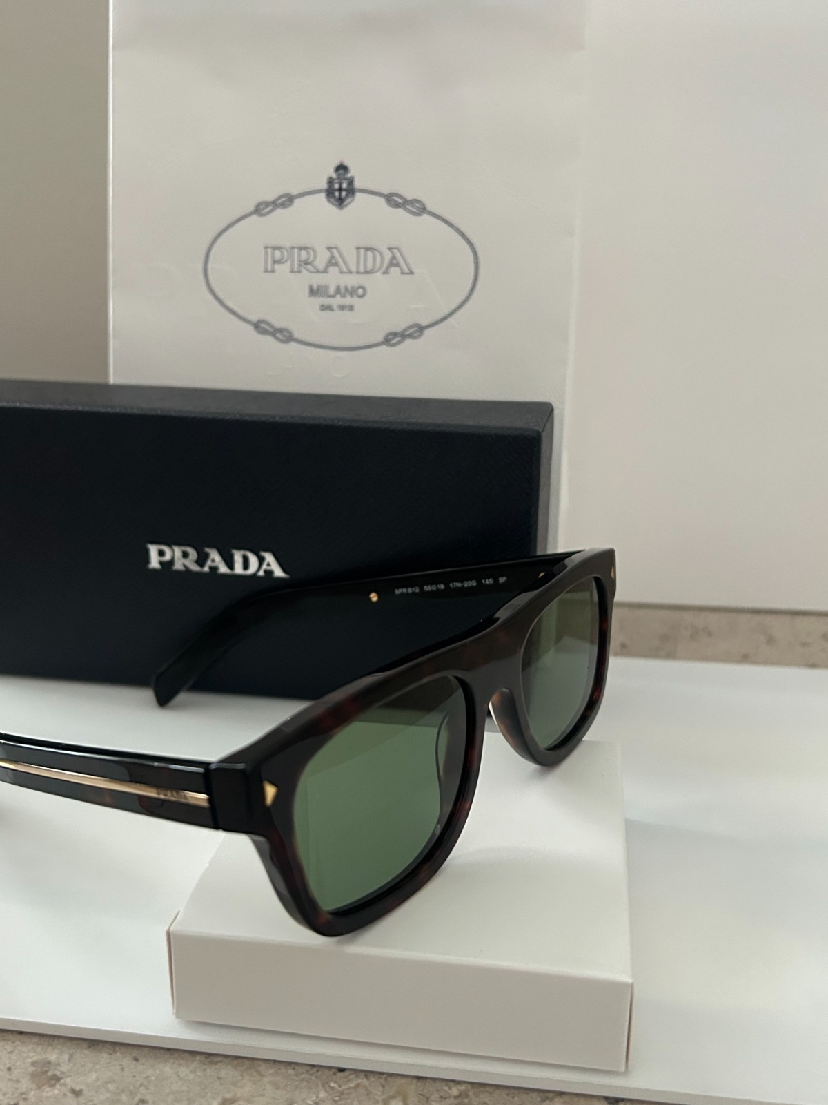 NEW:PRADA B12S Polarized Sunglass Havana Frame/ Green Polar lenses-Never Worn