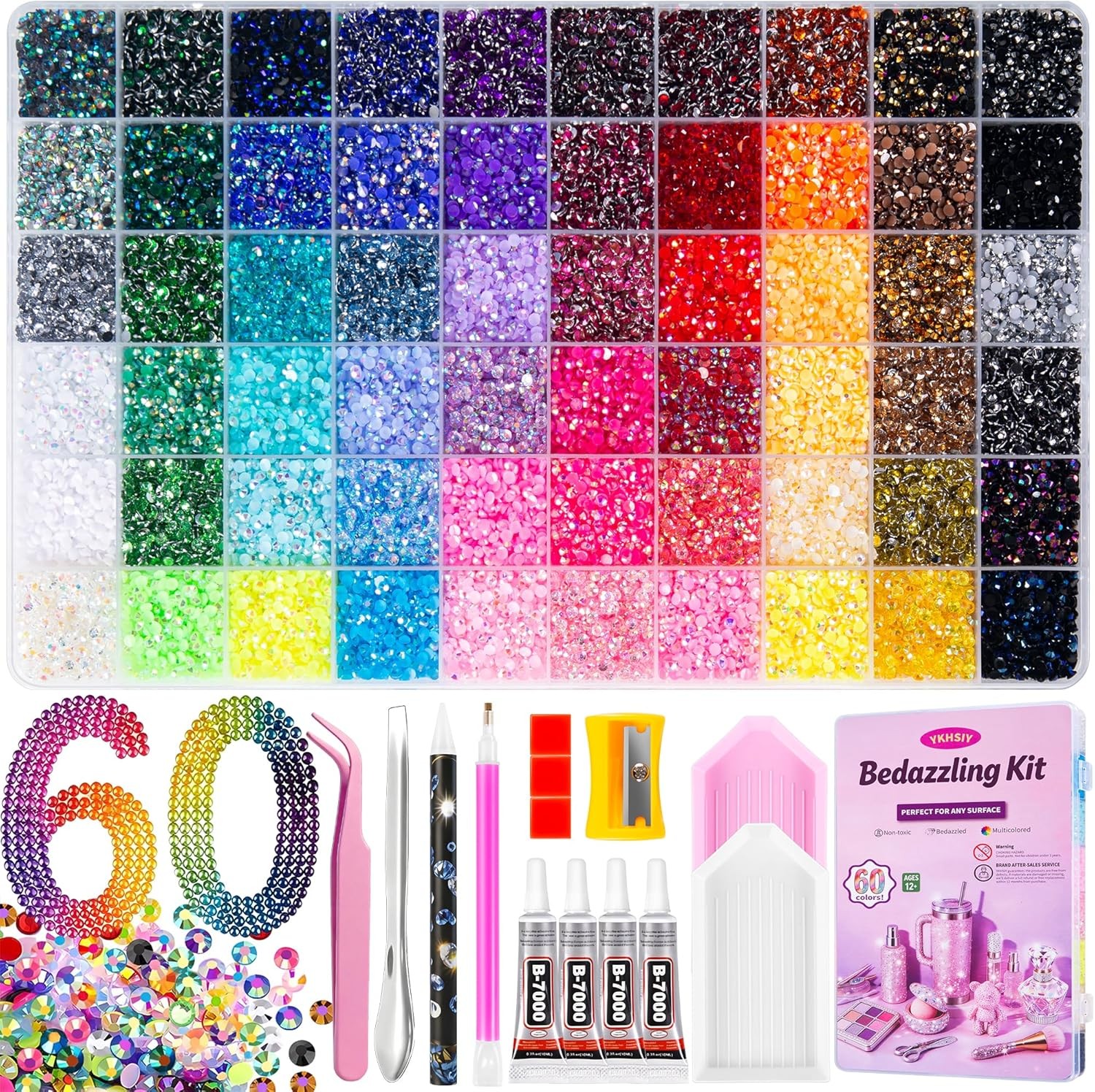 Jelly Rhinestones Bedazzling Kit 60 Colors 3mm Flatback Resin Bedazzler Gems