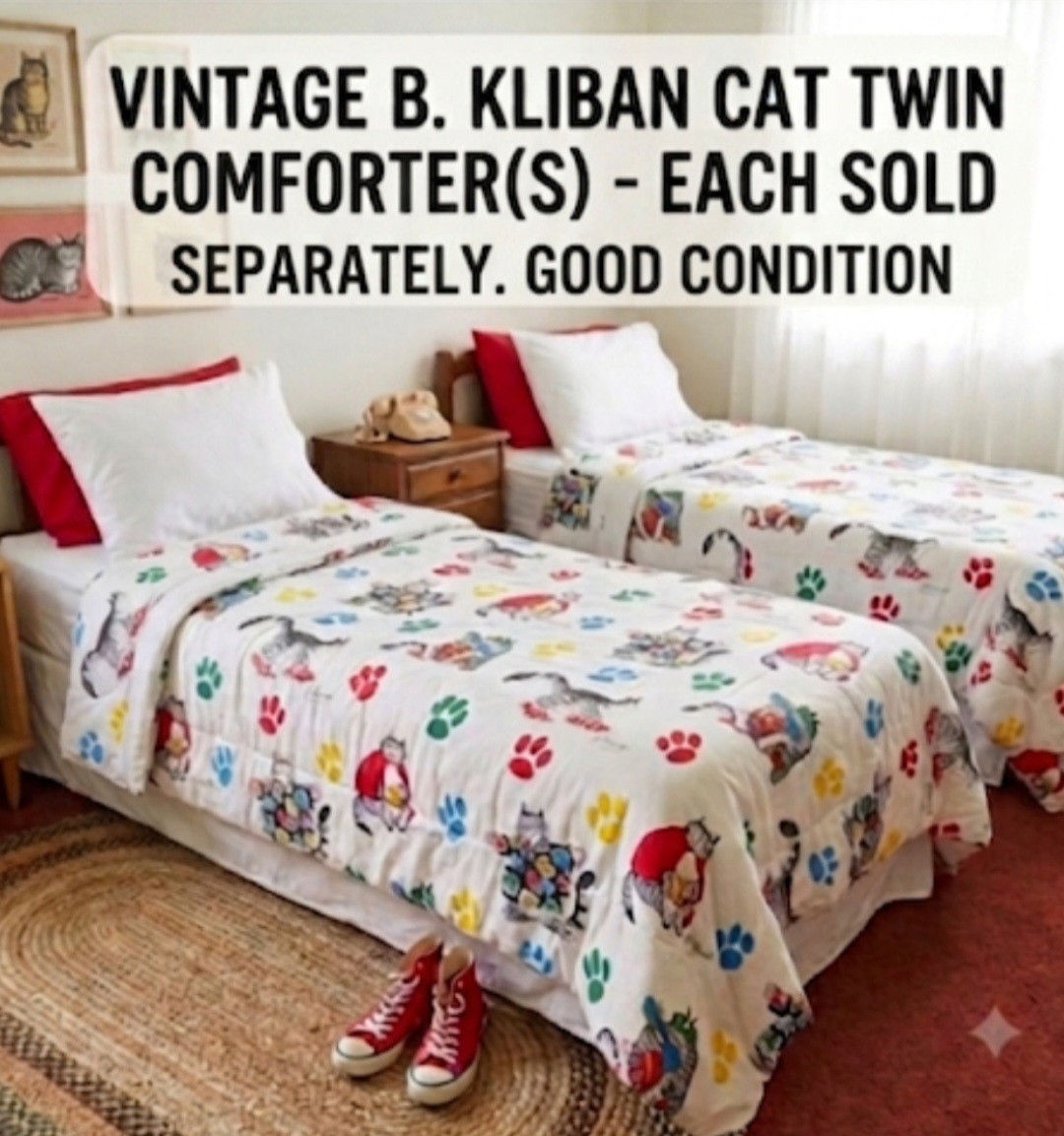 Vintage 1980s B Kliban Cats Twin Comforter Cat Red 80\