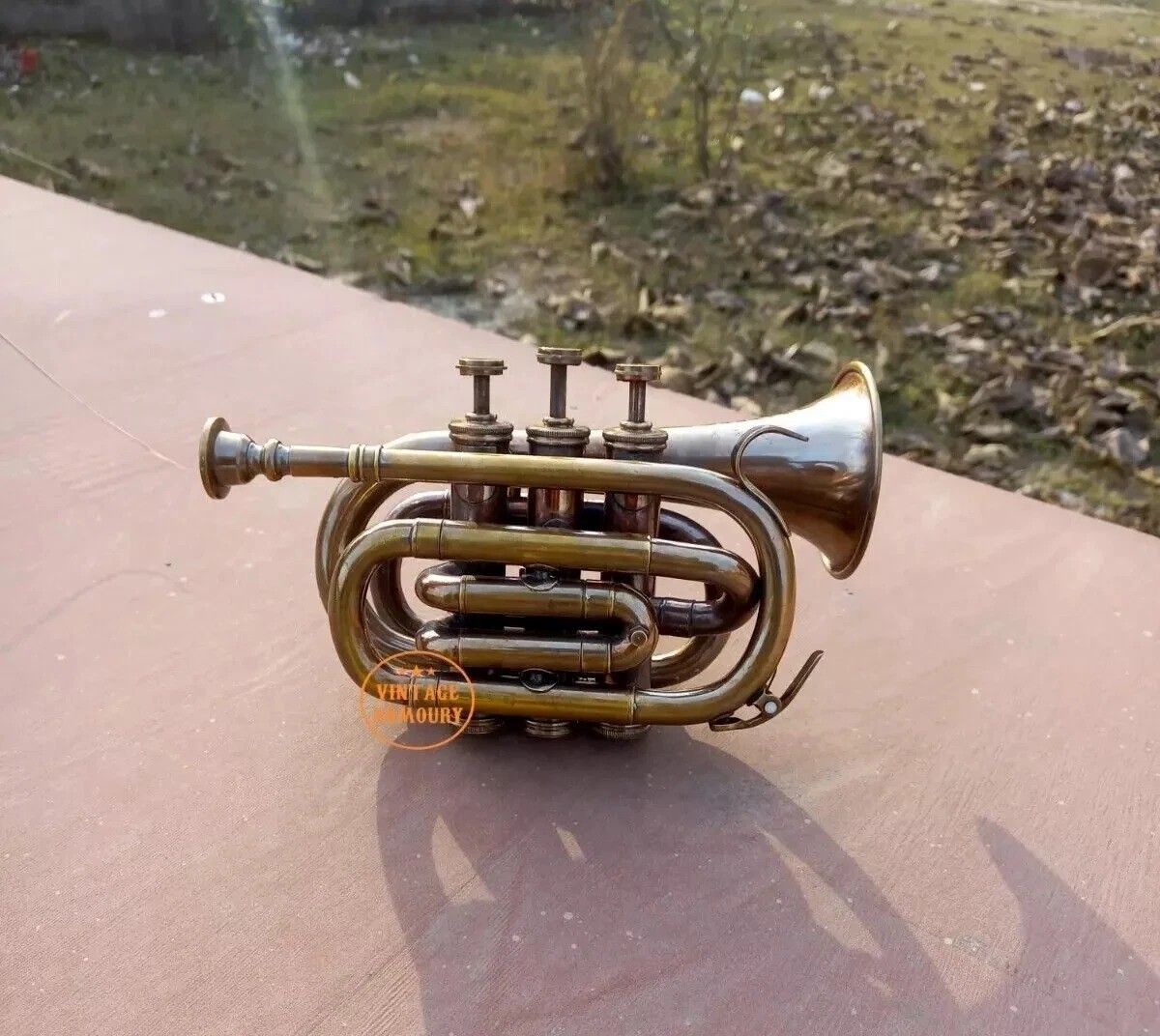 Brass Antique finish Trumpet Pocket Trumpet 3 Valve Mouthpiece Decorative Gift