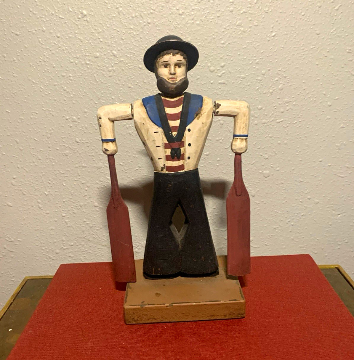 Antique Hand Painted Wooden Sailor Whirlygig w/ Oars Nautical Multicolor Decor