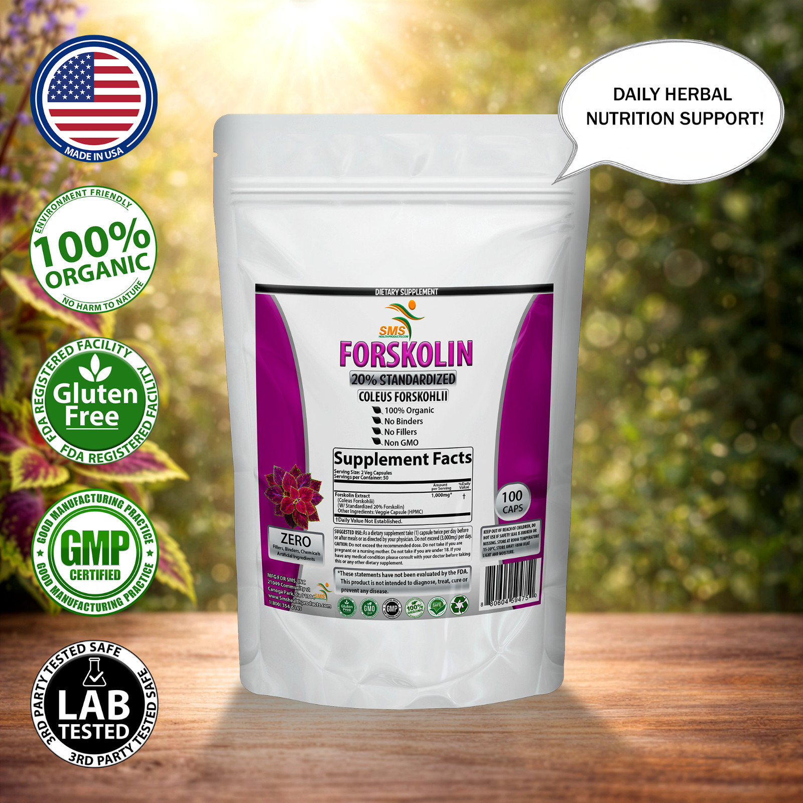 PREMIUM 100% Pure Forskolin For Weight Loss Maximum Strength Men & Women 100 Cap