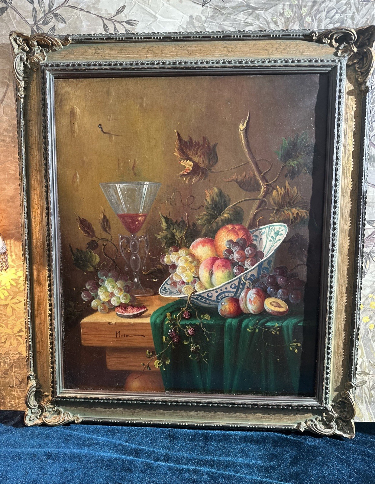 Antique Oil Painting Still Life Signed Albert Moras w/Gallery Certificate 25x30”