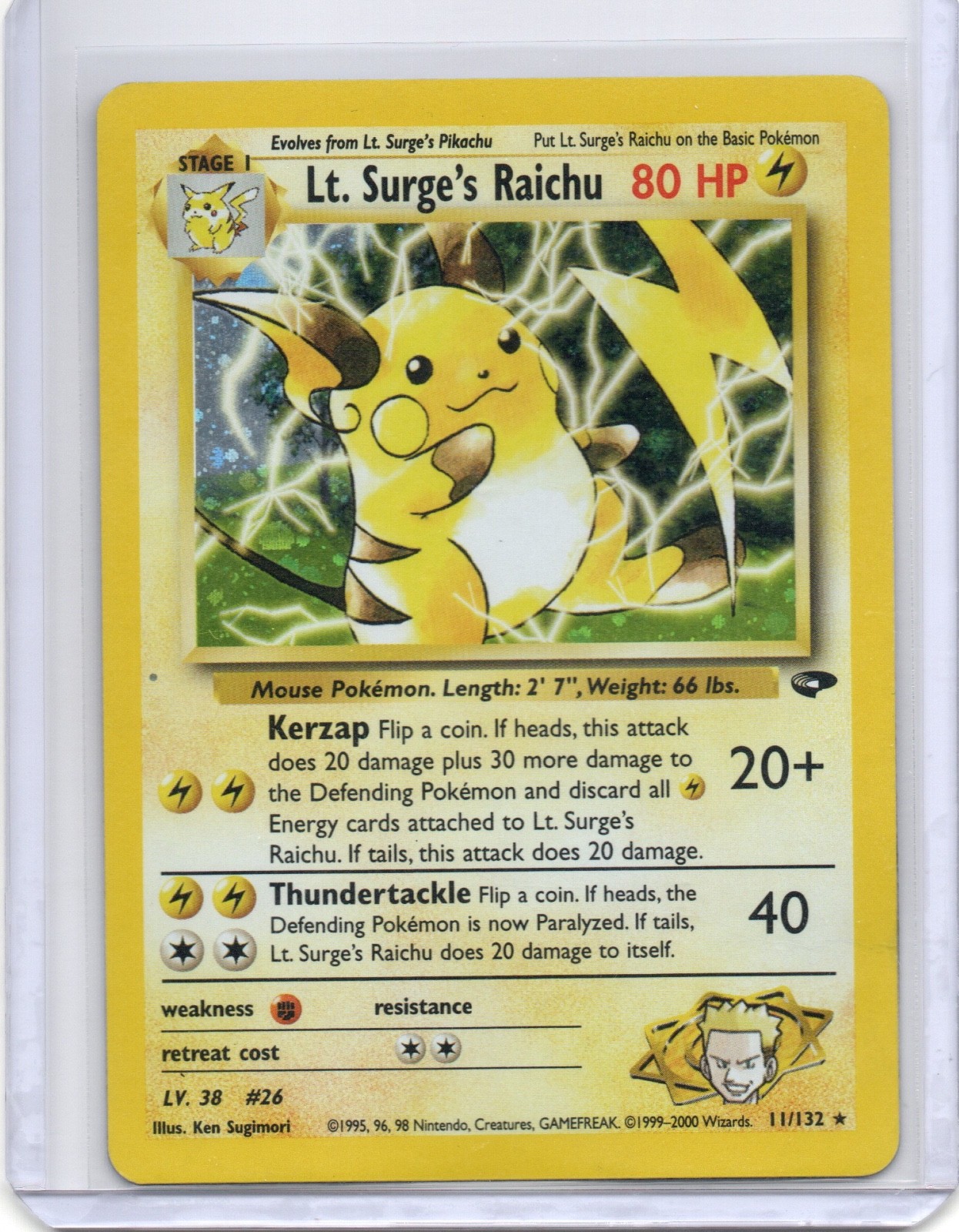 Lt. Surge\'s Raichu - 11/132 Gym Challenge Unlimited Holo Rare Pokemon - MP