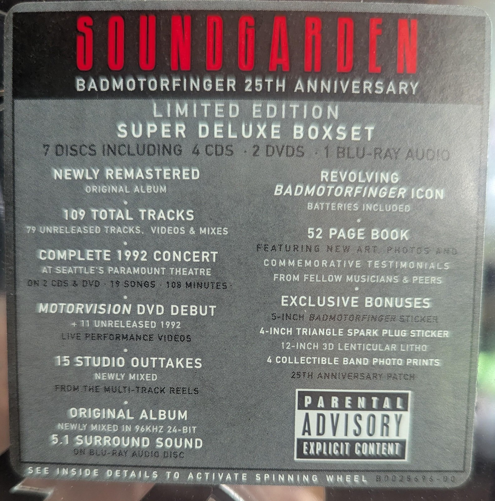 Soundgarden Badmotorfinger 25th Anniversary Super Deluxe Boxset 7-discs SEALED