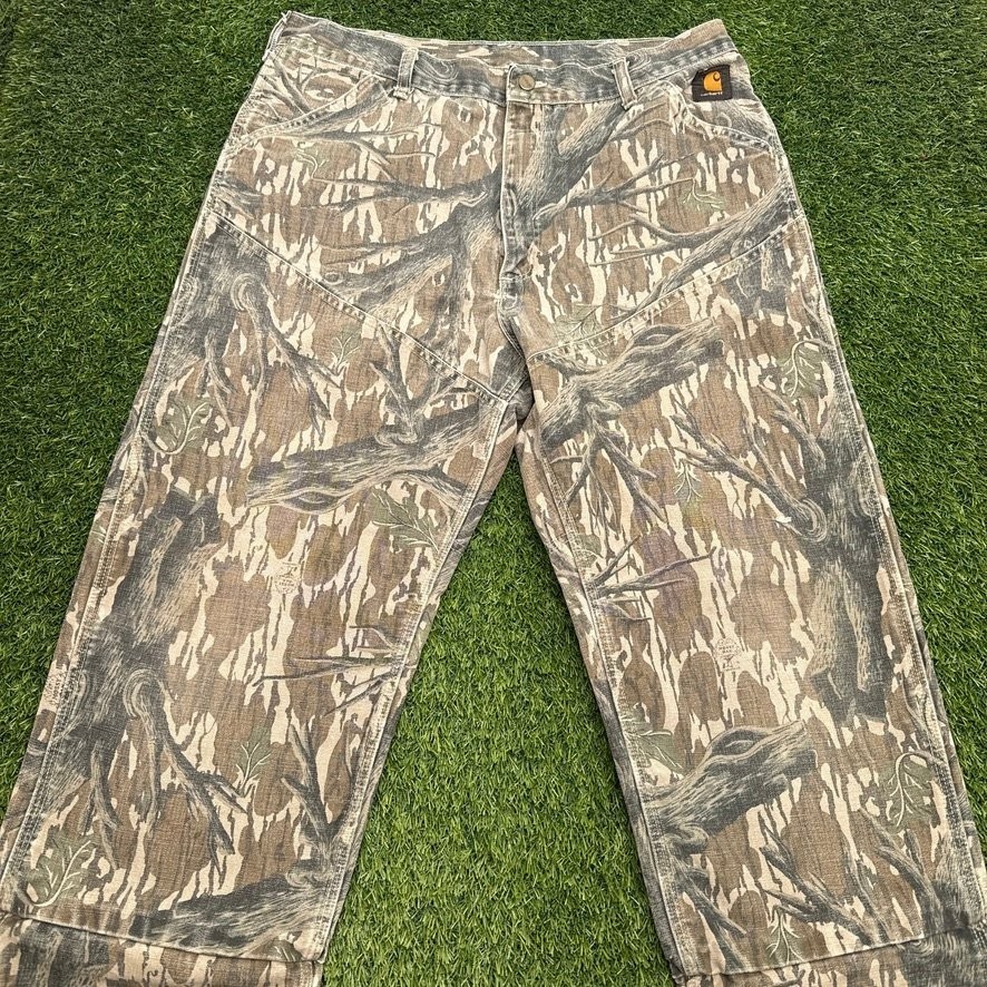 VTG 90s Carhartt Camo Double Knee Camo Pants Men 34x29 Hunting Trebark