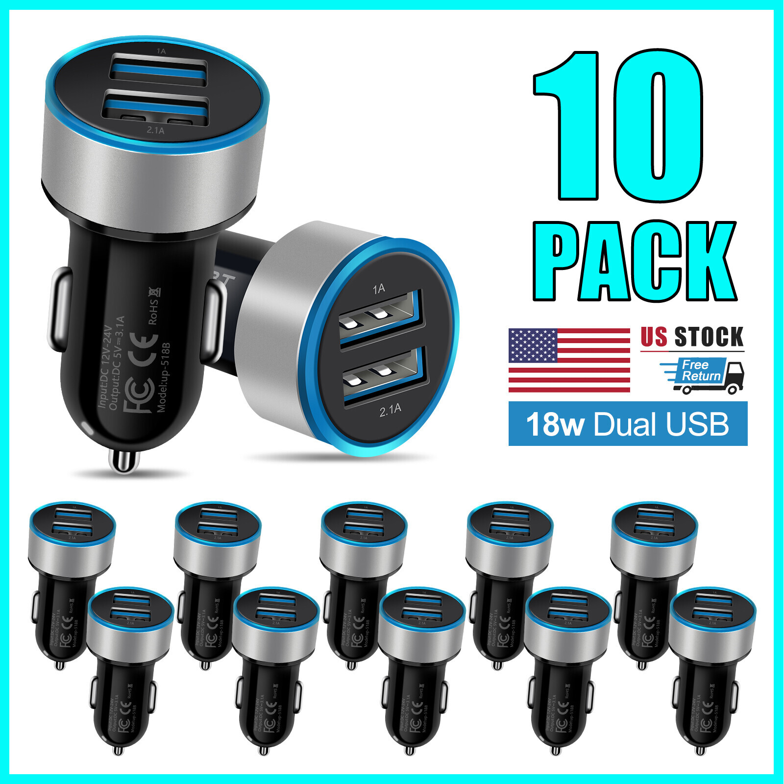 1-10 Pcs Lot Dual USB Ports Car Charger Adapter For Apple iPhone 16e 15 Pro Max