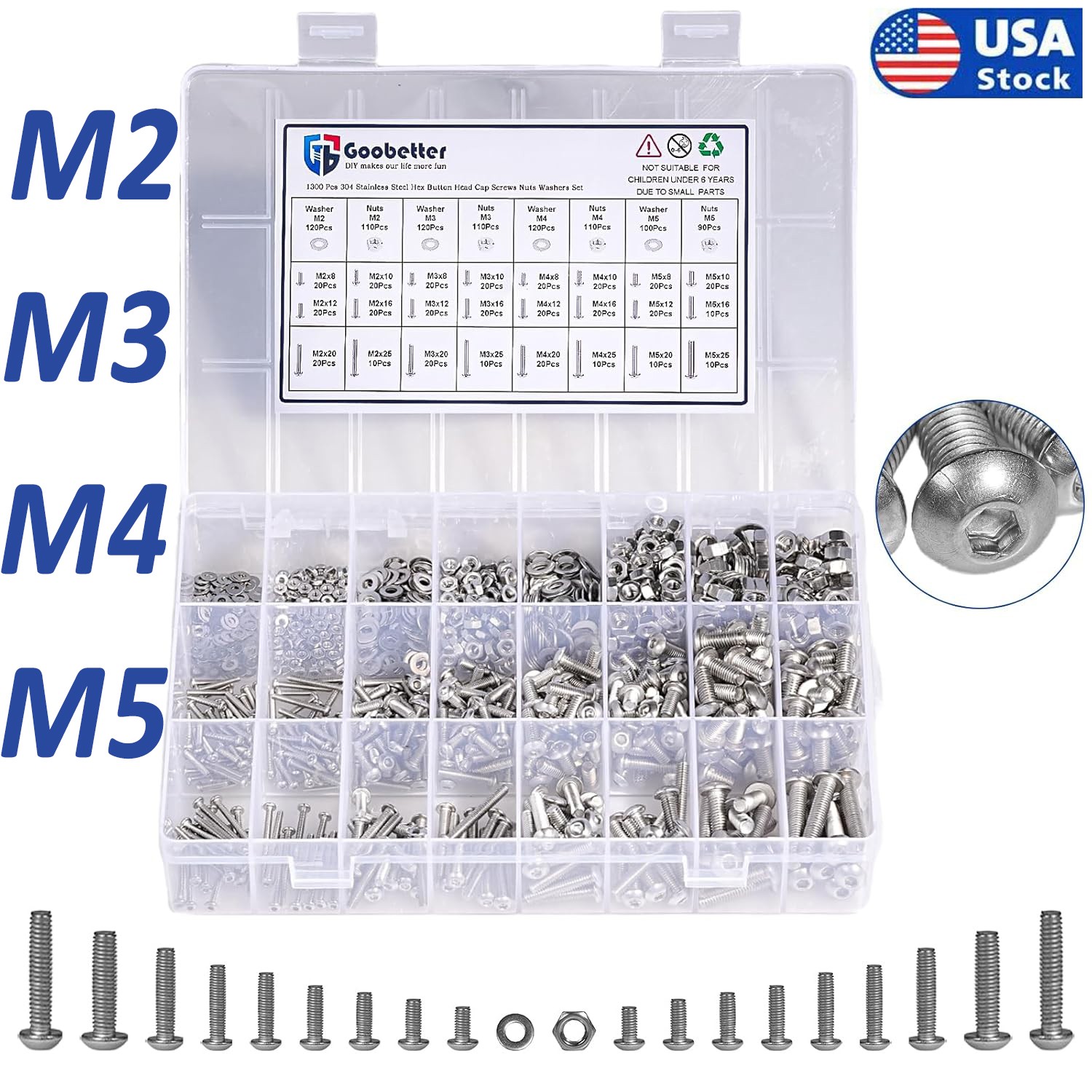 M2 M3 M4 M5 Button Head Socket Cap Screws Nut Set Allen Hex Bolt Stainless steel M2 M3 M4 M5 Button Head Socket Cap Screws Nut Set Allen Hex Bolt Stainless steel