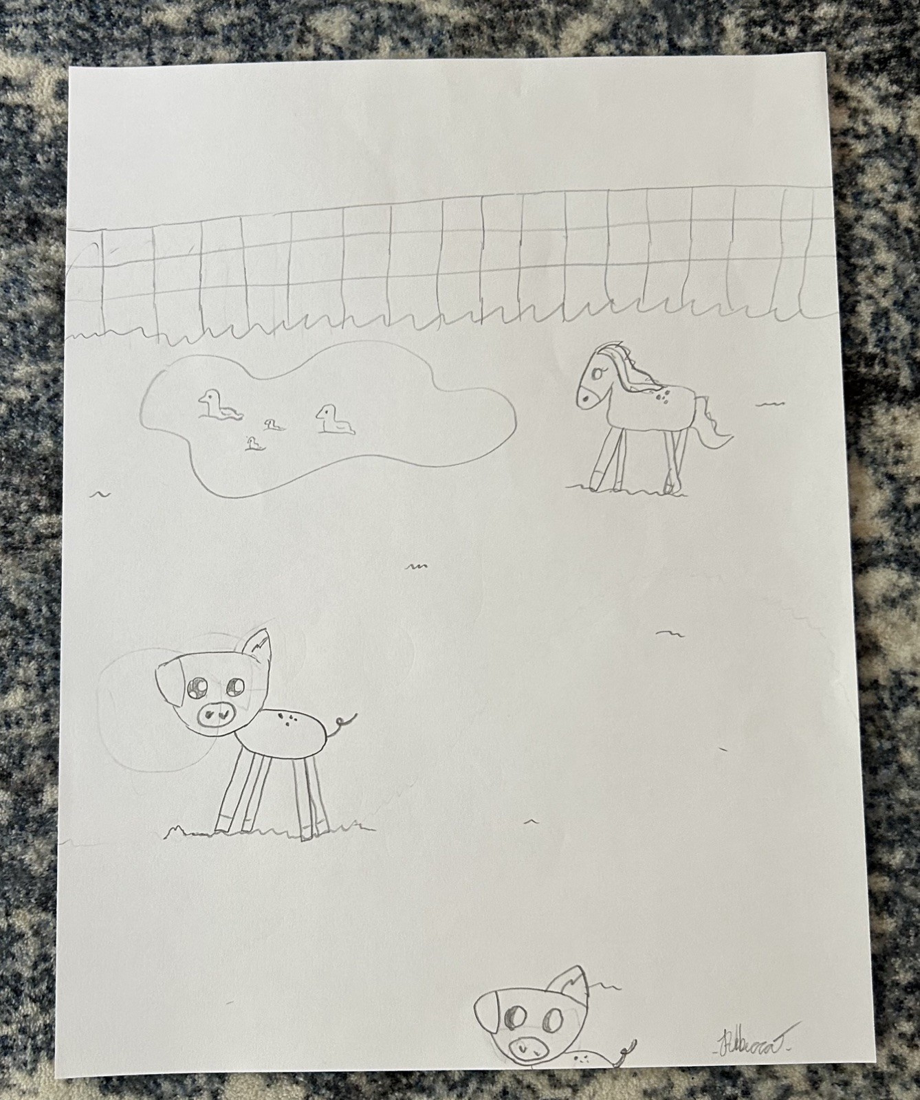 Pencil Sketch Hand Drawn Portrait of Animals on the Farm By Child A4 Pencil Sketch Hand Drawn Portrait of Animals on the Farm By Child A4