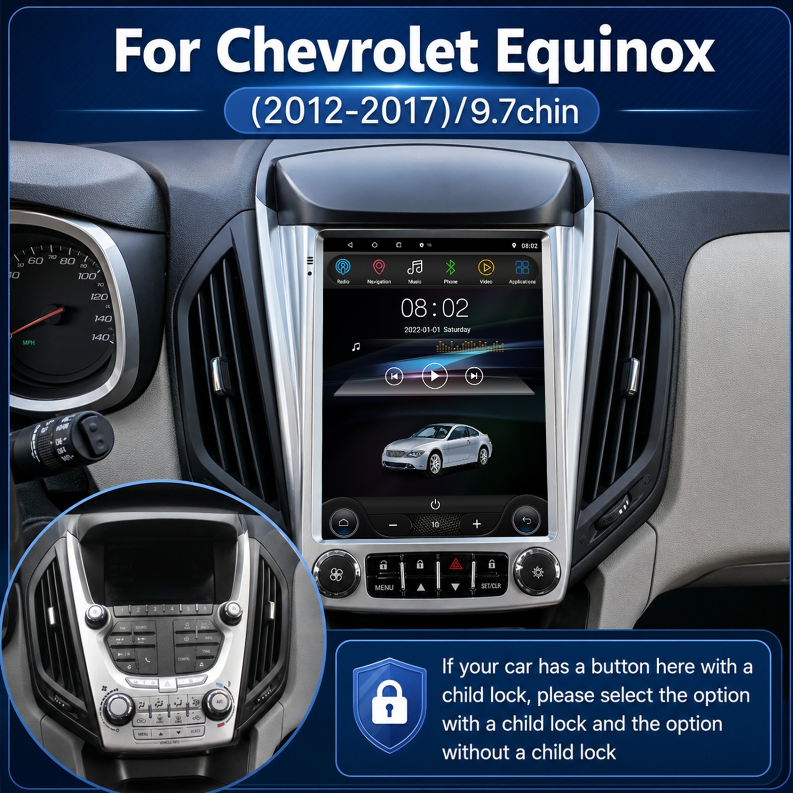 Android 13 Fits Chevrolet Equinox 2010-2017 Car Radio GPS Player Stereo CarPlay