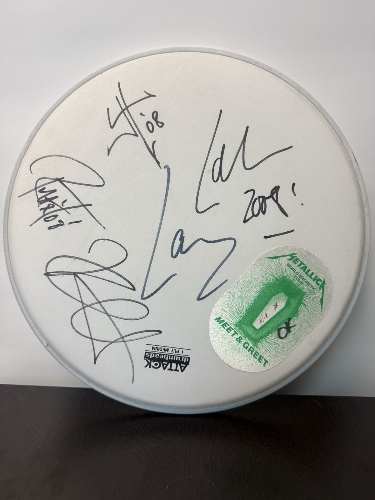 Metallica Signed ATTACK Drumhead Autograph by All Members 2008 Tour Meet & Greet Metallica Signed ATTACK Drumhead Autograph by All Members 2008 Tour Meet & Greet