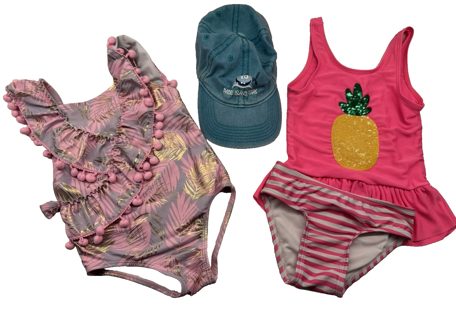 Girl\'s swimsuit Bundle + cap  two swimsuit sets size 3-4T summer colorful beach