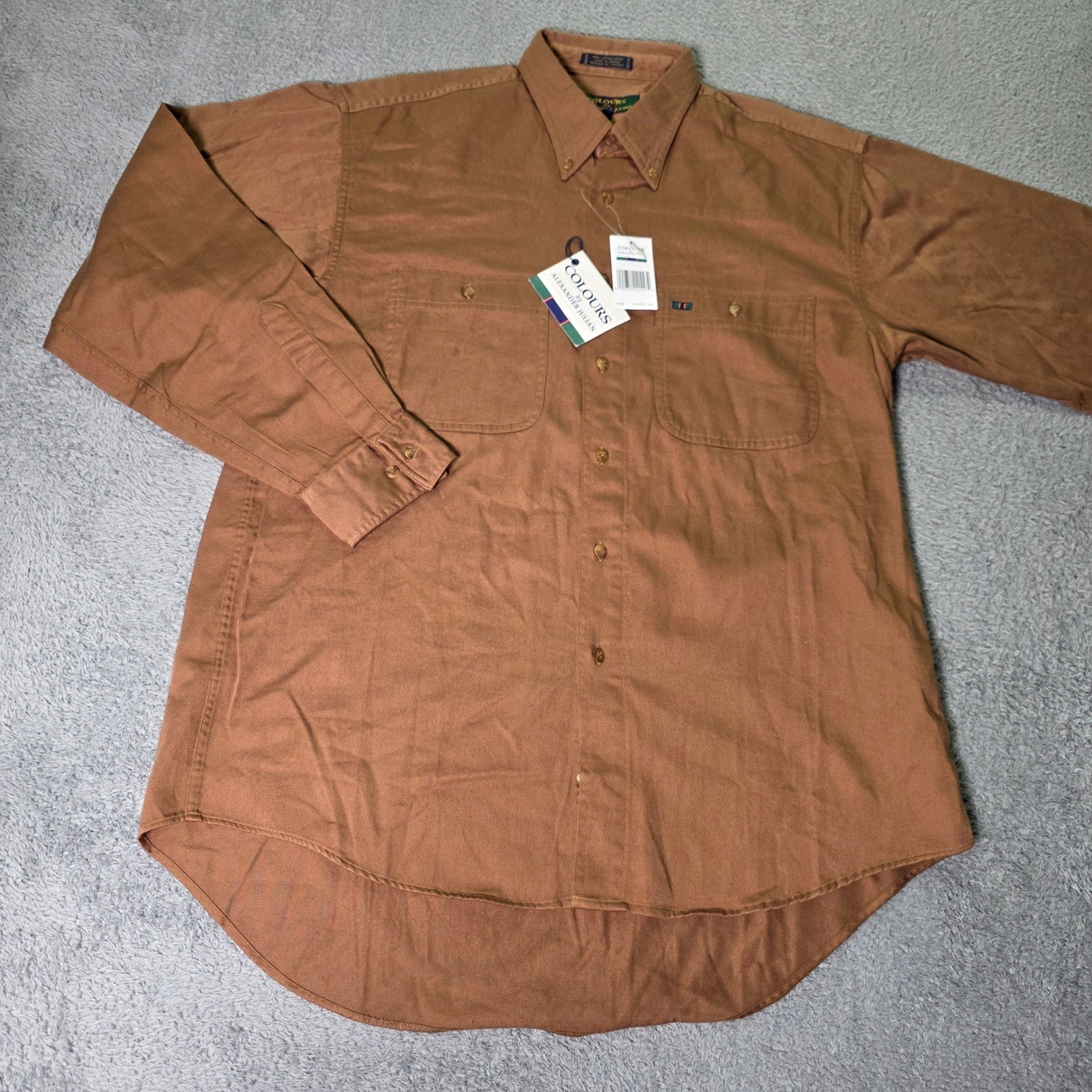 Colours by Alexander Julian Mens M Button Down Shirt Brown Cotton Dual Pockets