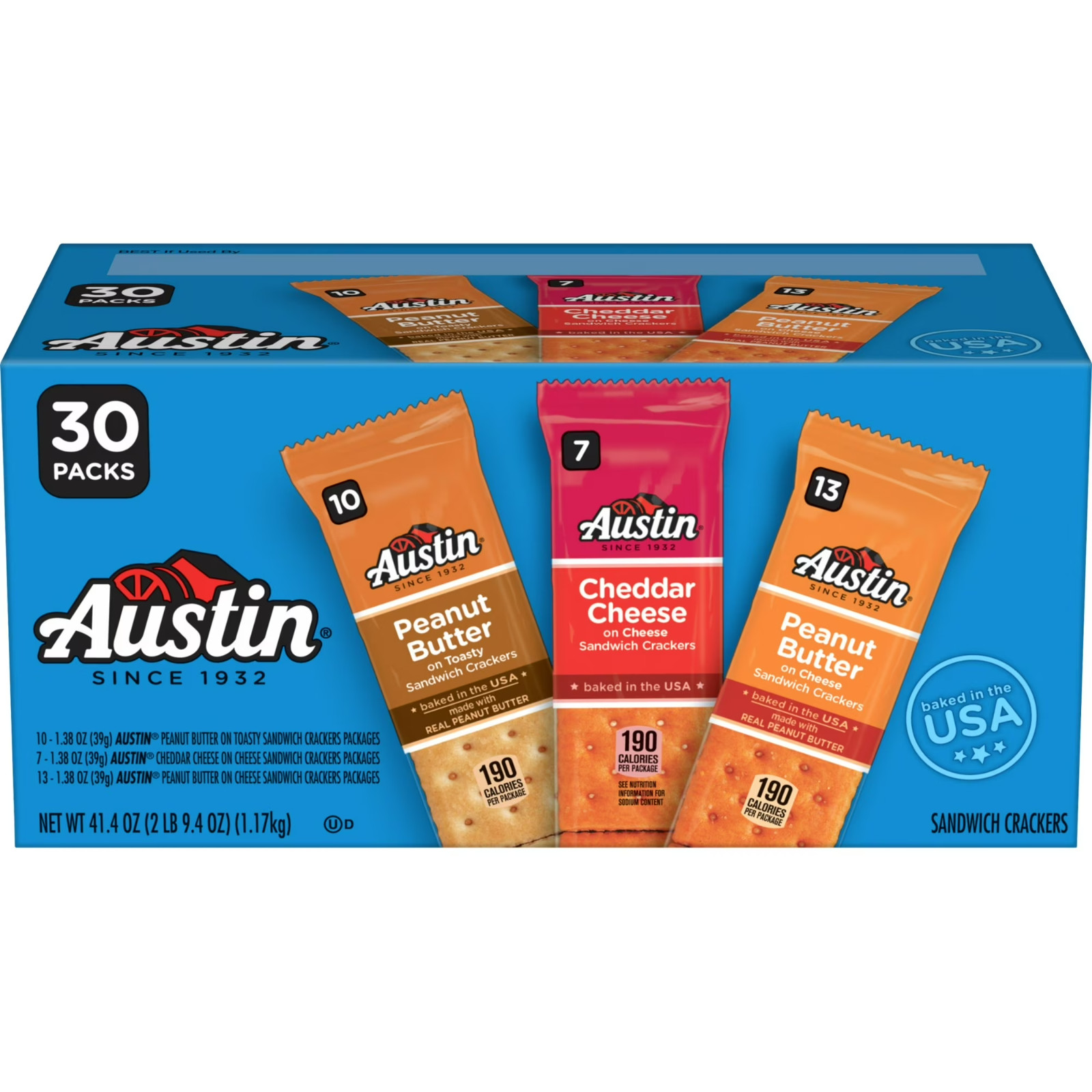Austin Variety Pack Sandwich Crackers, Single Serve Snack Crackers, 30 Count Austin Variety Pack Sandwich Crackers, Single Serve Snack Crackers, 30 Count