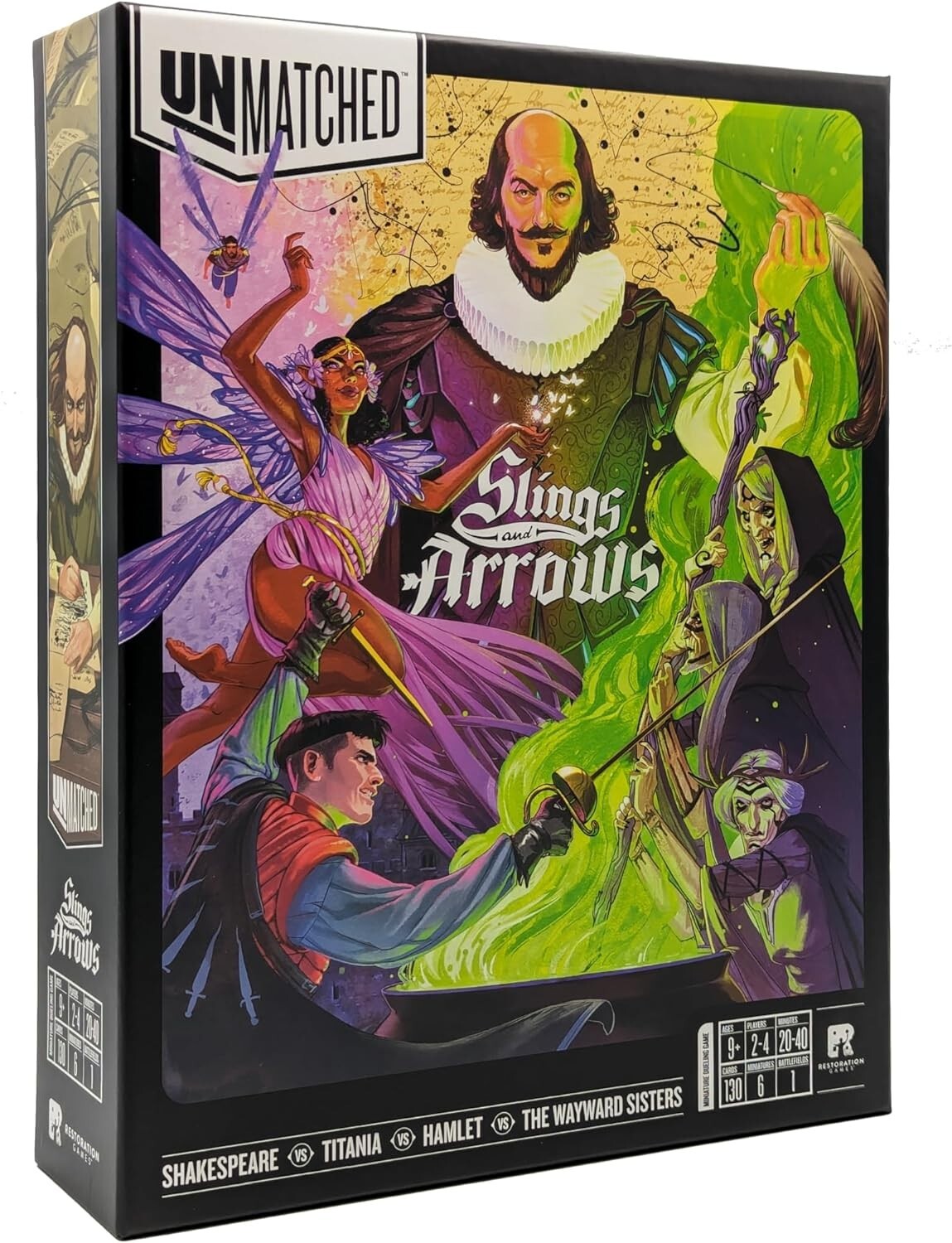 Unmatched Slings And Arrows Board Game Shakespeare Hamlet Wayward Sister Titania