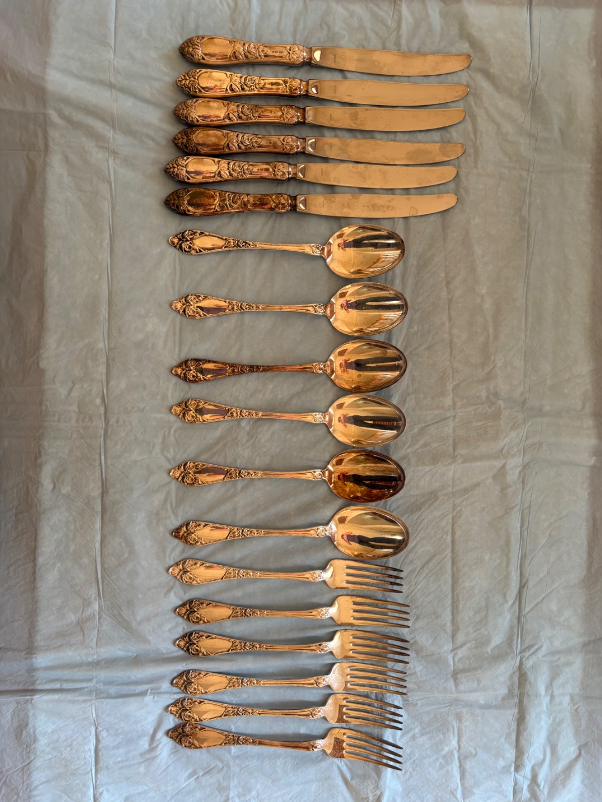 Vintage Norwegian 18-piece Th. Marthinsen 830S Silver Service Embossed rose Vintage Norwegian 18-piece Th. Marthinsen 830S Silver Service Embossed rose