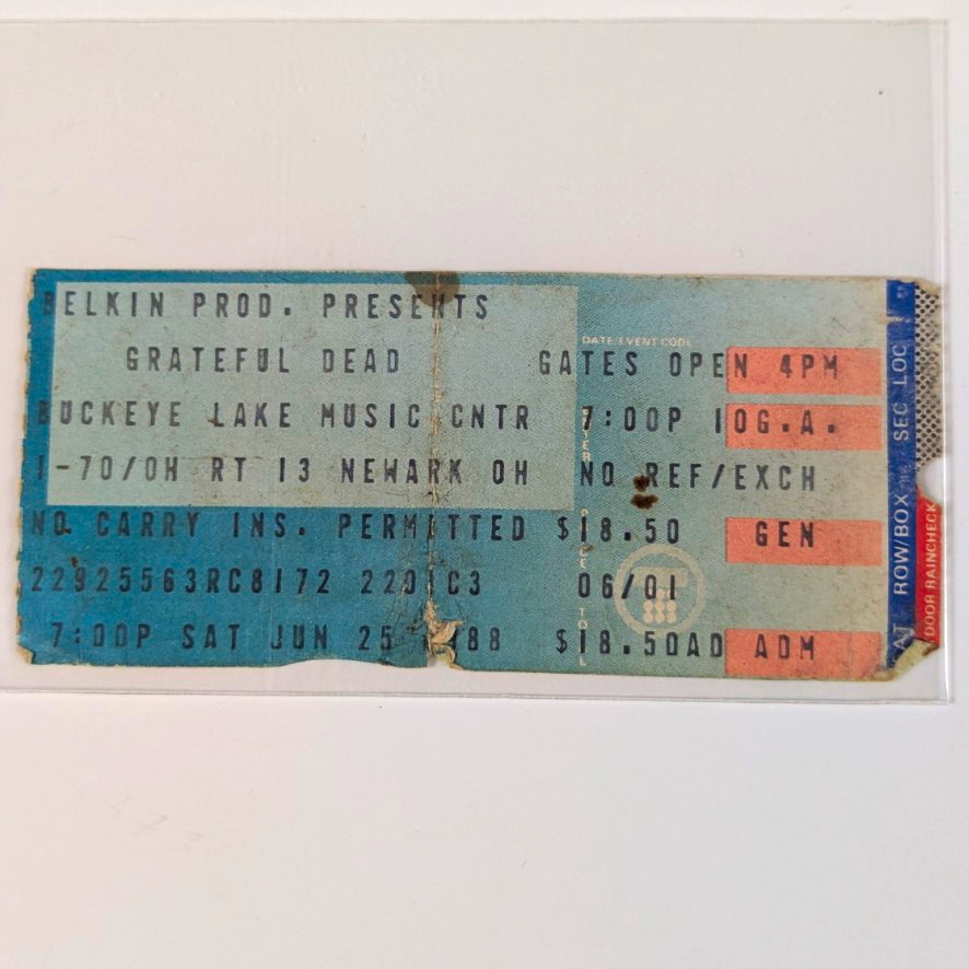 Vintage 1988 Grateful Dead Concert Ticket Stub Buckeye Lake Music Center Ohio Vintage 1988 Grateful Dead Concert Ticket Stub Buckeye Lake Music Center Ohio