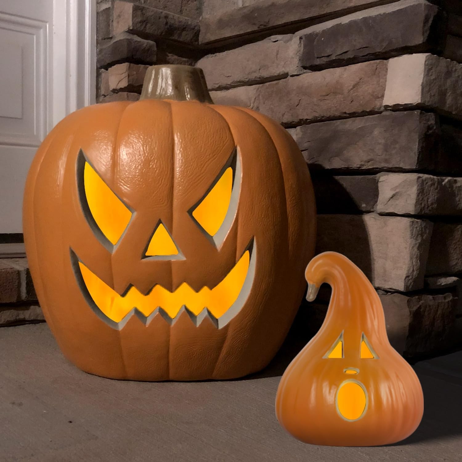 2Pack Jack O Lanterns - Large Halloween Pumpkin Lantern with Pre-lit LED Bulbs -