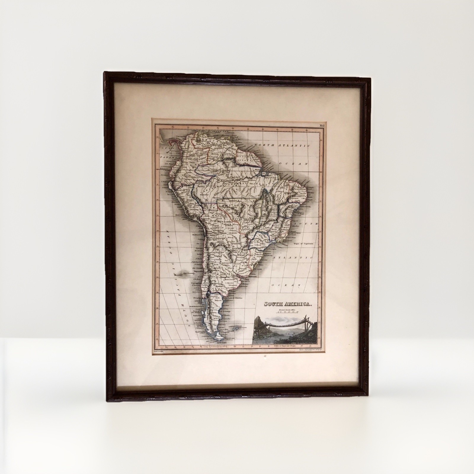 South America  Map Print Wyld 1827 w/ frame & glass.