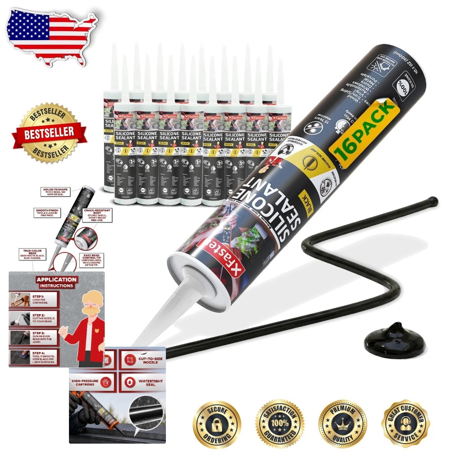 Heavy Duty Black Silicone Caulk 16pk 10.1oz Industrial Grade Waterproof Sealant Heavy Duty Black Silicone Caulk 16pk 10.1oz Industrial Grade Waterproof Sealant