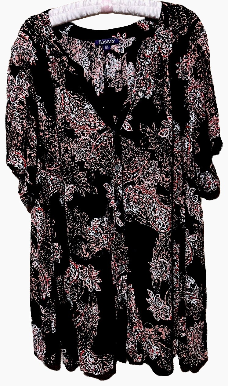 Roaman’s Top 26 Cute Paisley Button Down Flowy Rayon Shirt Blouse Plus Size 26W Roaman’s Top 26 Cute Paisley Button Down Flowy Rayon Shirt Blouse Plus Size 26W