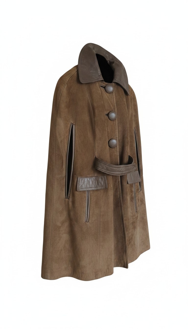 Vintage Currier’s Suede Cape Coat | Made in USA | Taupe Brown Leather Trim Vintage Currier’s Suede Cape Coat | Made in USA | Taupe Brown Leather Trim