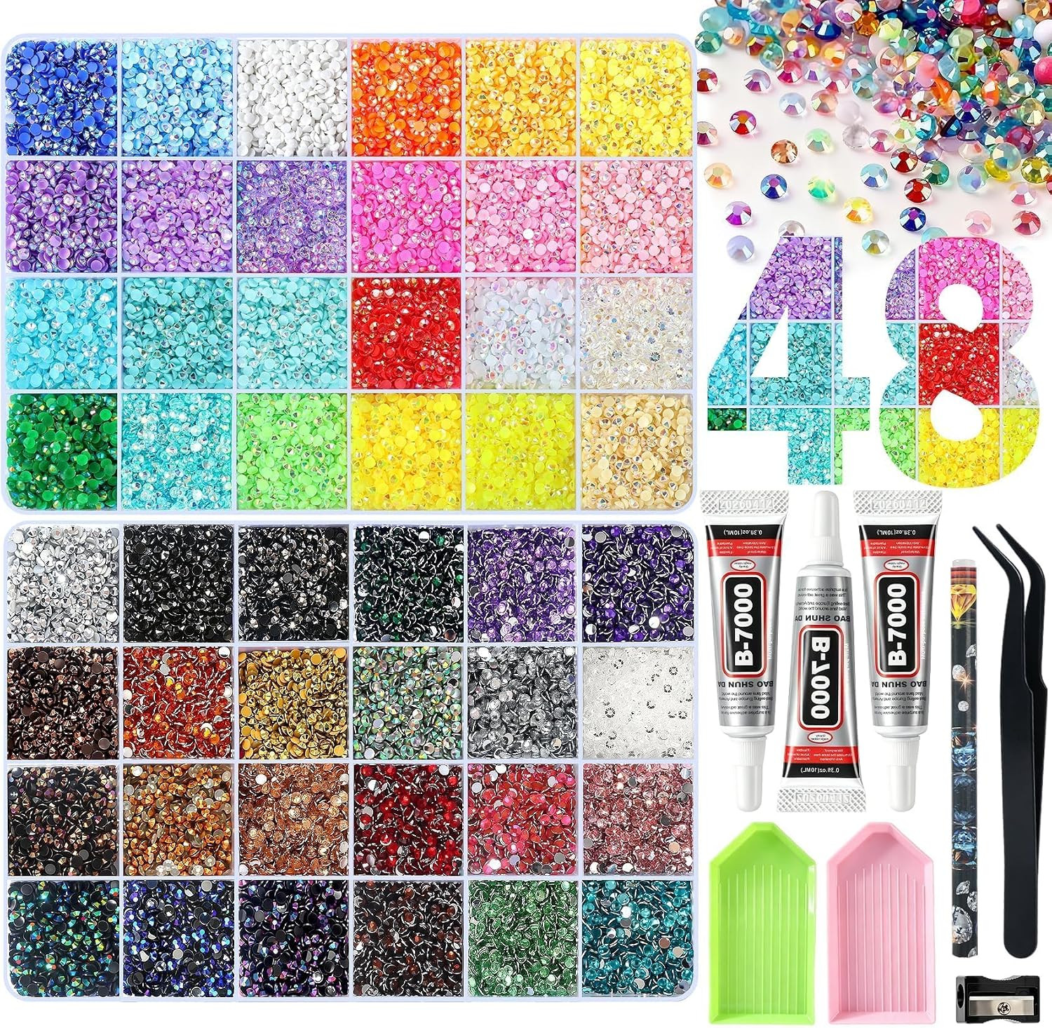 48 Colors 48000 PCS Resin Jelly Rhinestones Bedazzling Kit for DIY Crafts | 3Mm 48 Colors 48000 PCS Resin Jelly Rhinestones Bedazzling Kit for DIY Crafts | 3Mm