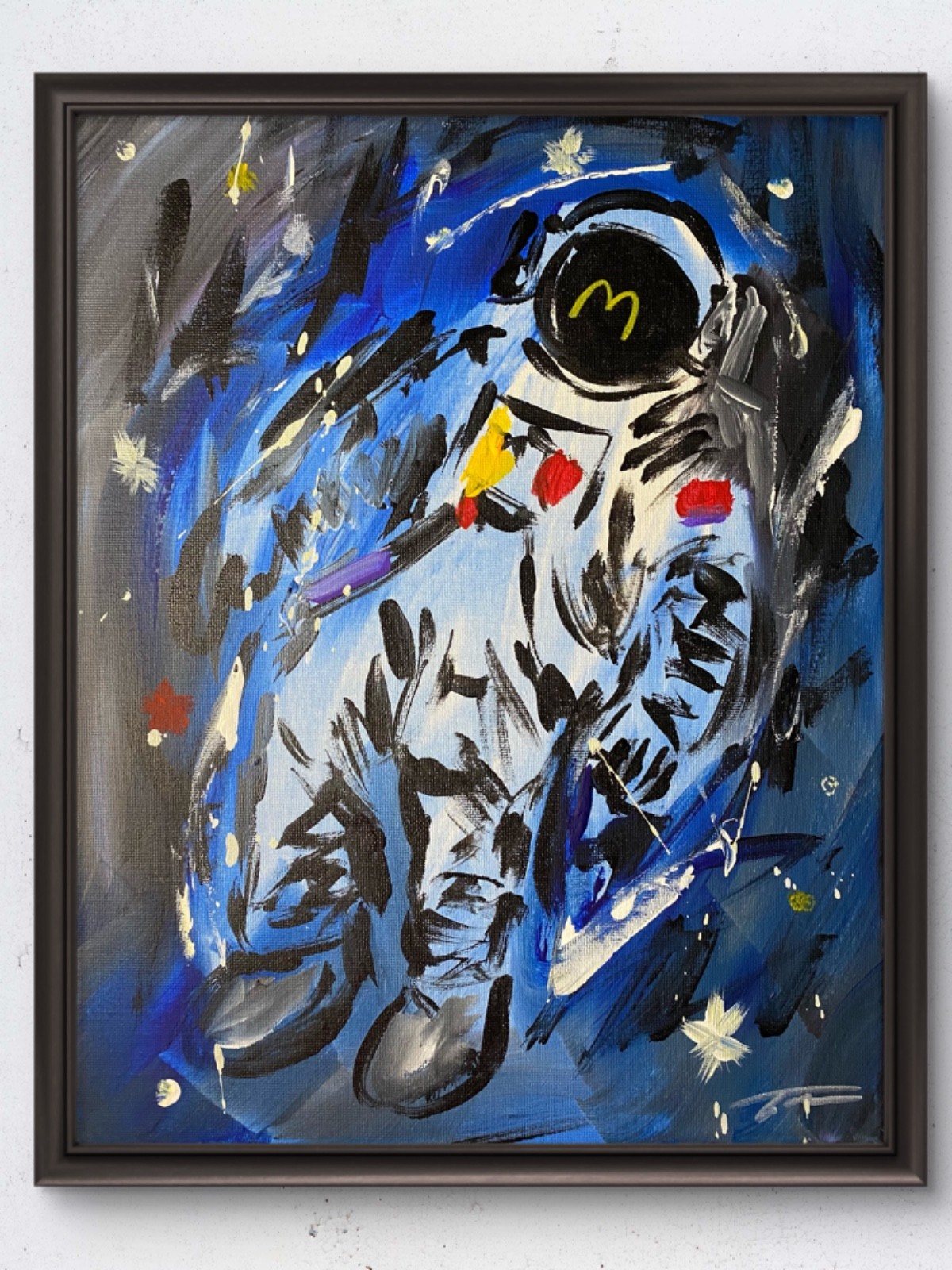 Original 14x11 Expressionist Astronaut Outer Space Painting Signed Canvas