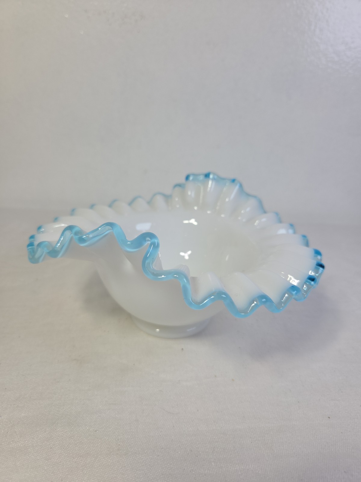 Vintage Fenton Aqua Crest Milk Glass Bowl Aqua Blue Ruffled Candy Dish Vintage Fenton Aqua Crest Milk Glass Bowl Aqua Blue Ruffled Candy Dish