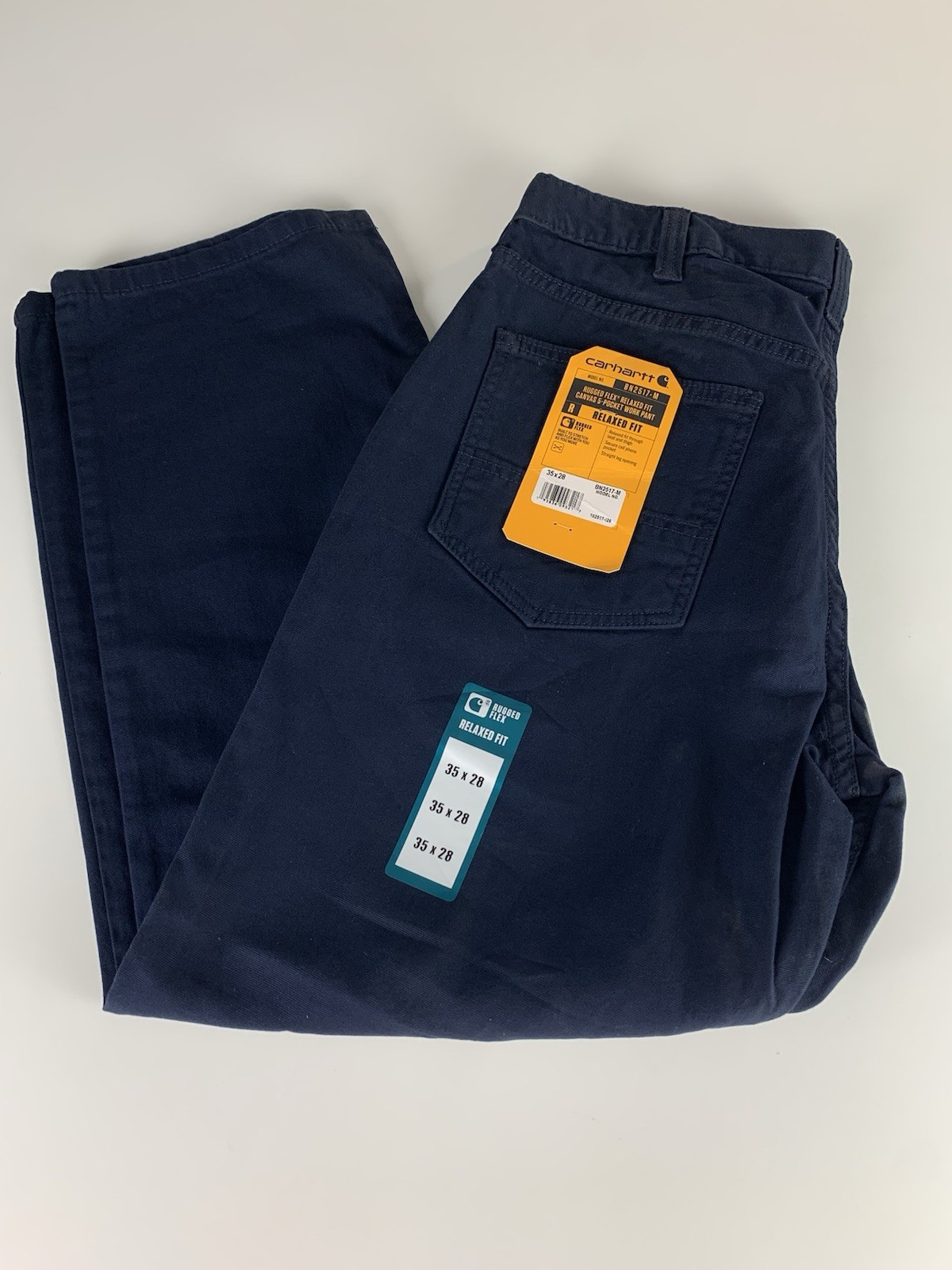 NWT Carhartt Rugged Flex Relaxed Fit Canvas BN2517 5-Pocket Work Pant Navy 35x28