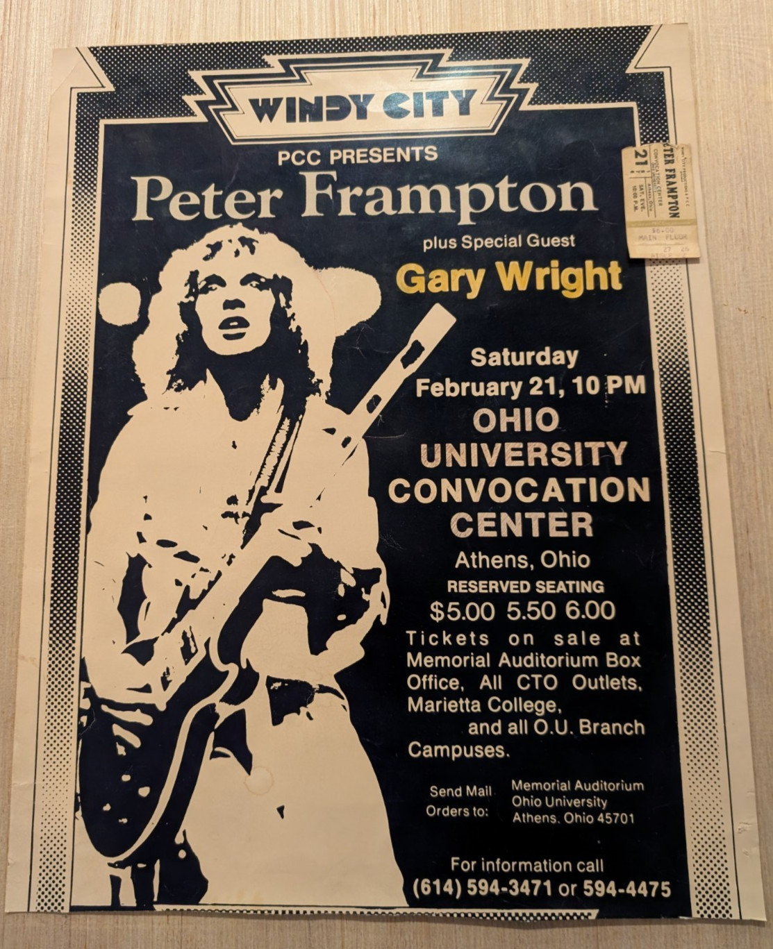 Peter Frampton Windy City Concert Poster Ohio University 1976 Athens With Ticket Peter Frampton Windy City Concert Poster Ohio University 1976 Athens With Ticket