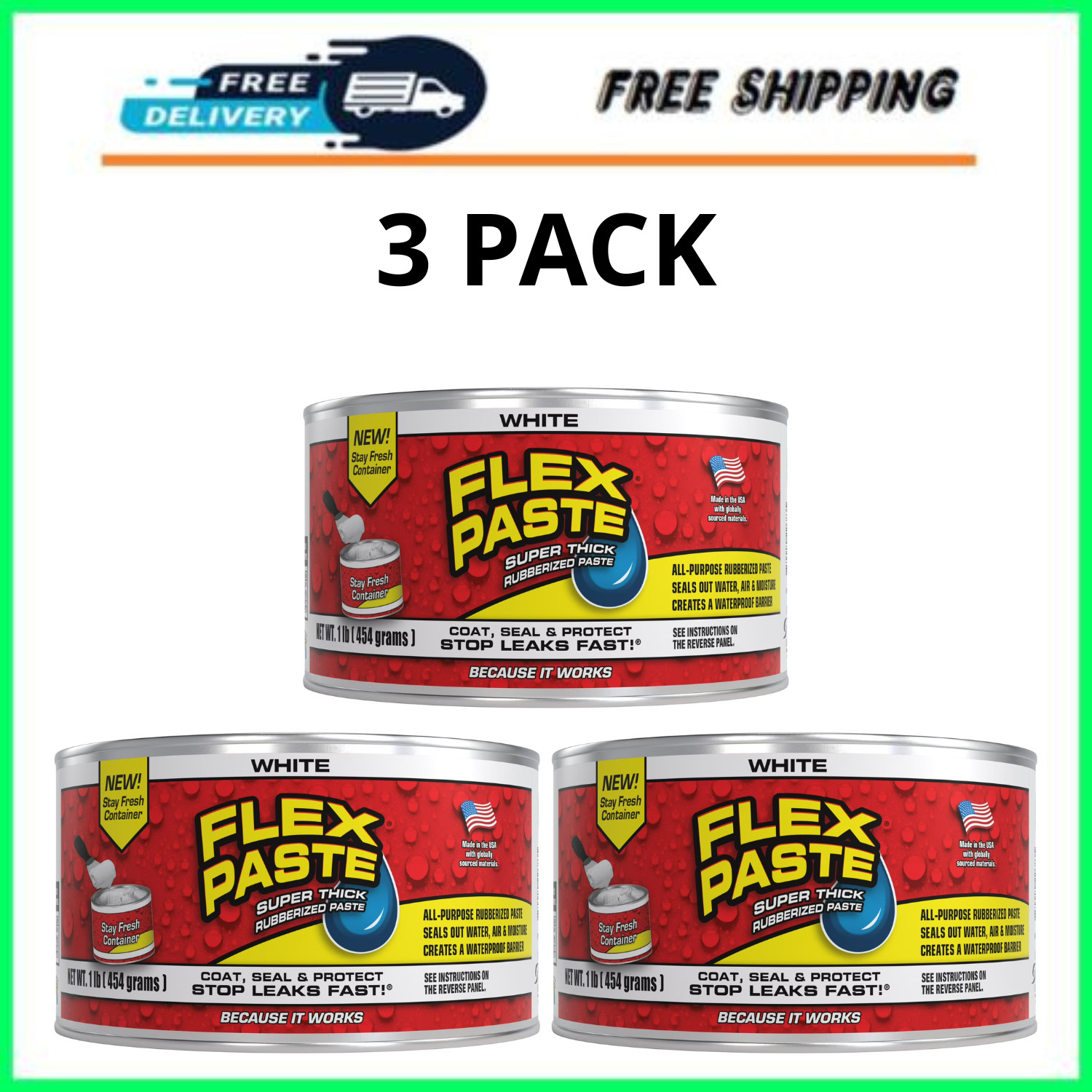 Flex Paste Super Thick Rubber Paste Sealant, 8.75 fl oz, White, 3 Pack Flex Paste Super Thick Rubber Paste Sealant, 8.75 fl oz, White, 3 Pack
