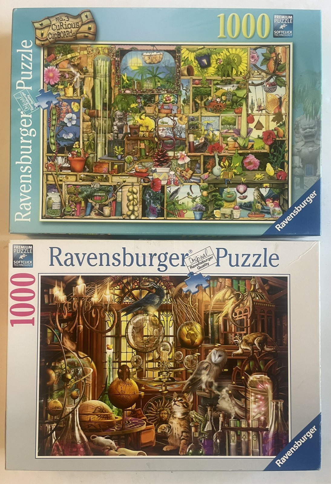 2 Ravensburger 1000 Pc Puzzles~ The Gardener's Cupboard & Merlin's Lab~ COMPLETE