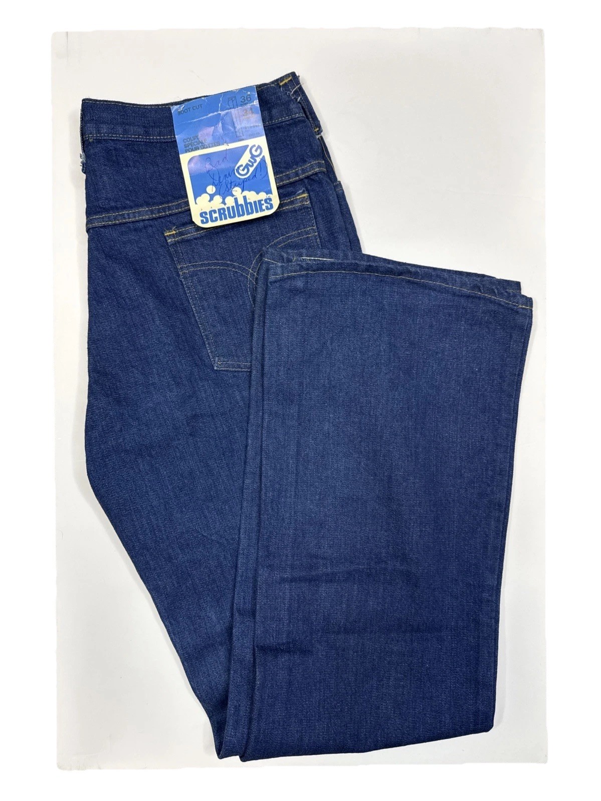 Vintage GWG Scrubbies Jeans Bootcut Men 36X34  Dark Blue Denim 1970s–80s NWT