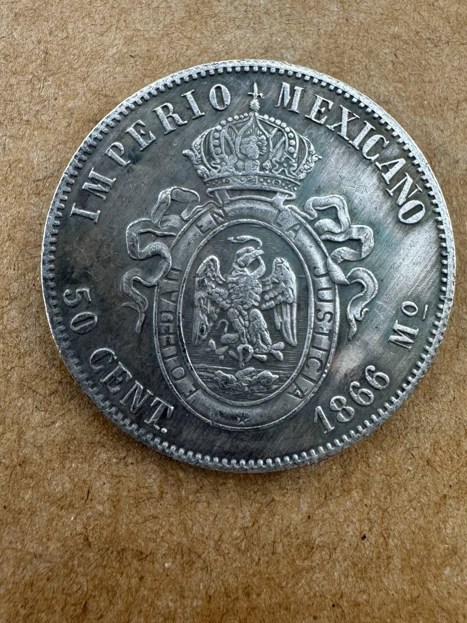 Coin Mexicano 50 Cent 1866 Mo. Maximiliano Coin Mexicano 50 Cent 1866 Mo. Maximiliano