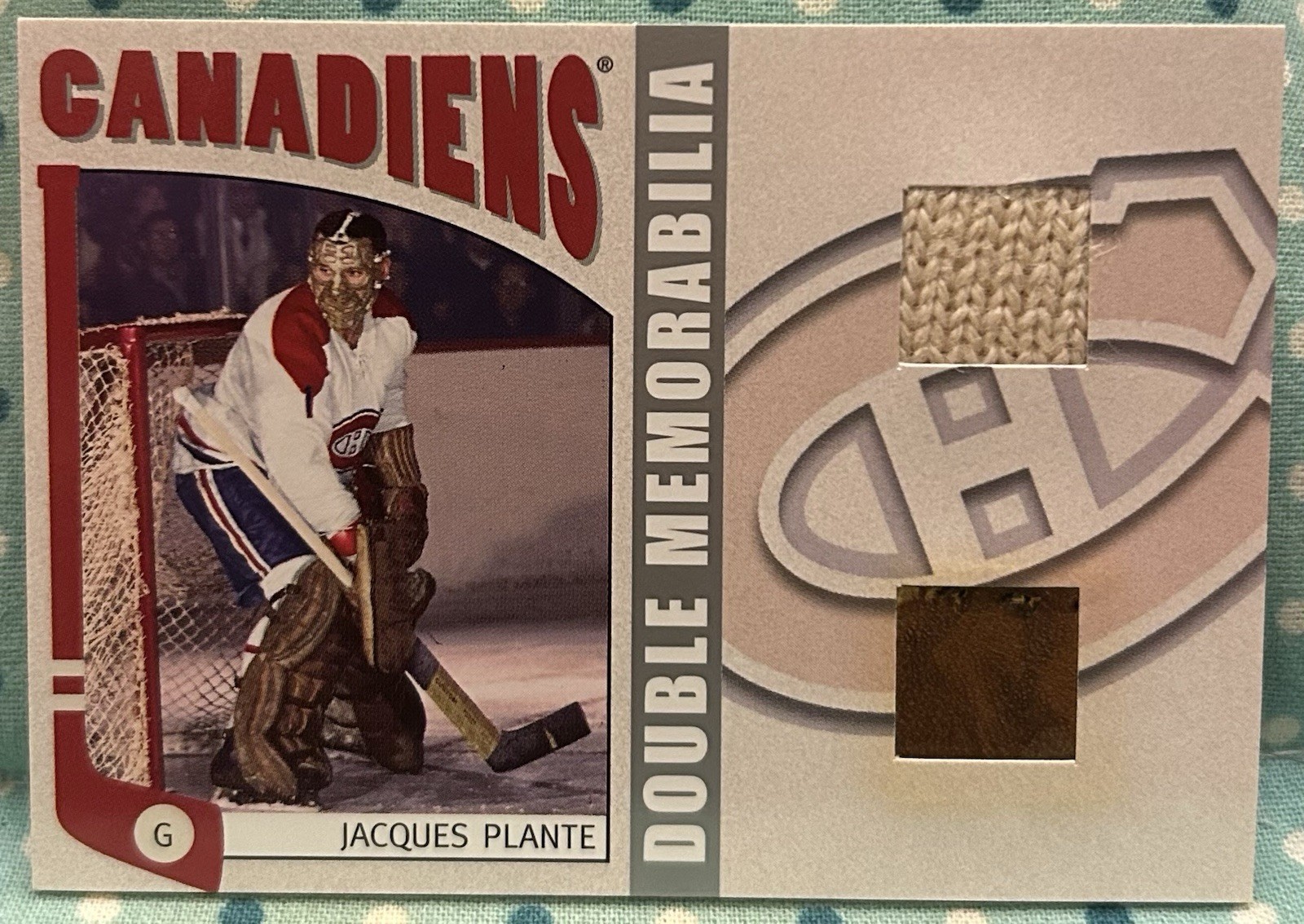 JACQUES PLANTE 2004-05 In The Game NHL Franchises Double Memorabilia Silver Habs JACQUES PLANTE 2004-05 In The Game NHL Franchises Double Memorabilia Silver Habs