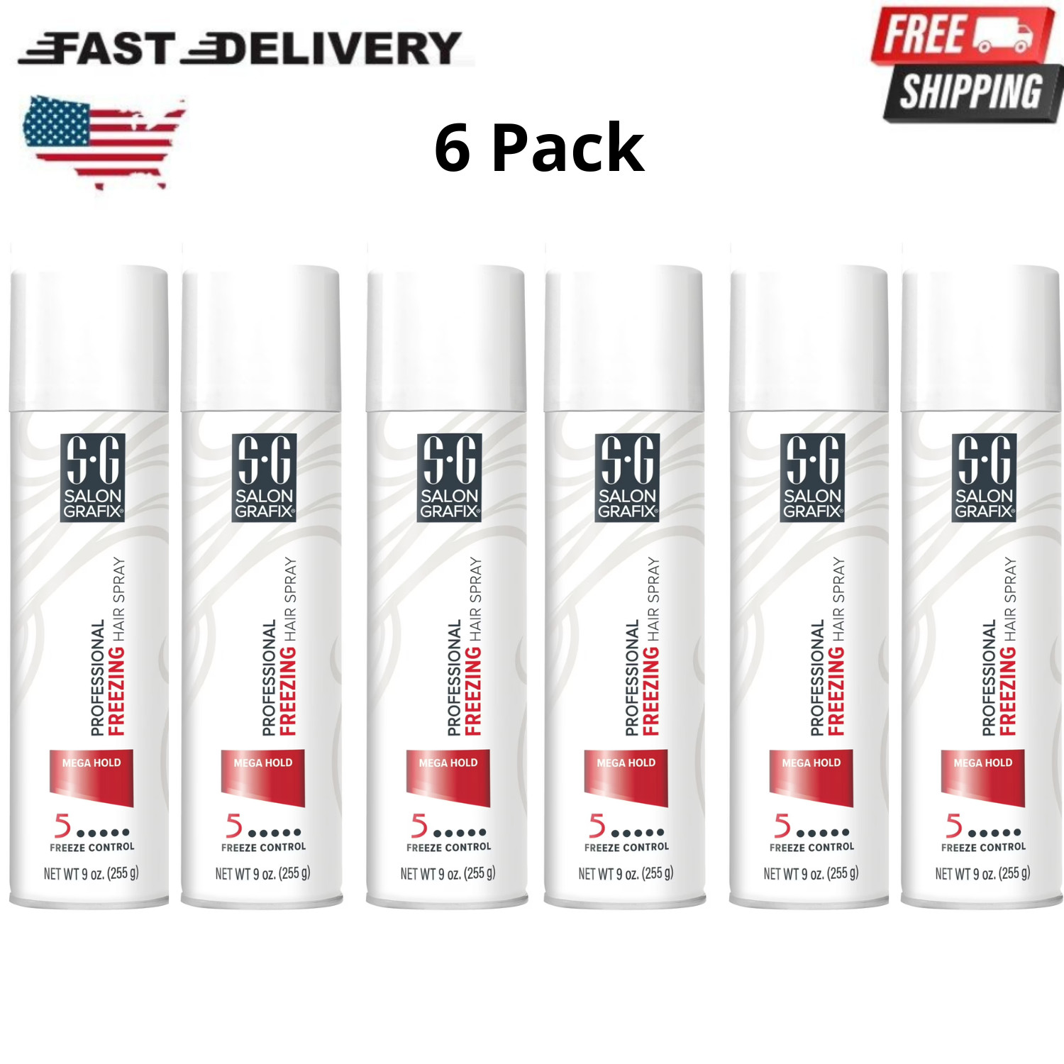 6 pack Salon Grafix Professional Mega Hold Freezing Hair Spray, Unisex, 9 oz