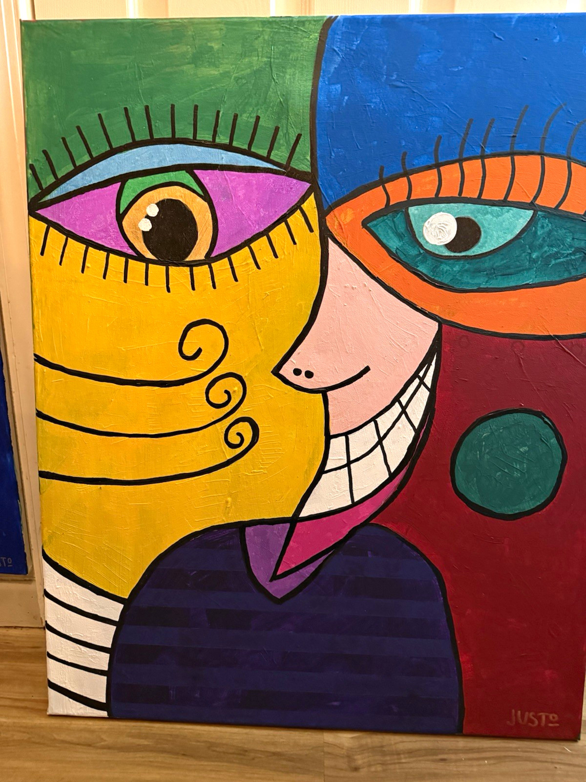 JUSTO Abstract Face Portrait Original Signed OOAK Painting on Canvas JUSTO Abstract Face Portrait Original Signed OOAK Painting on Canvas