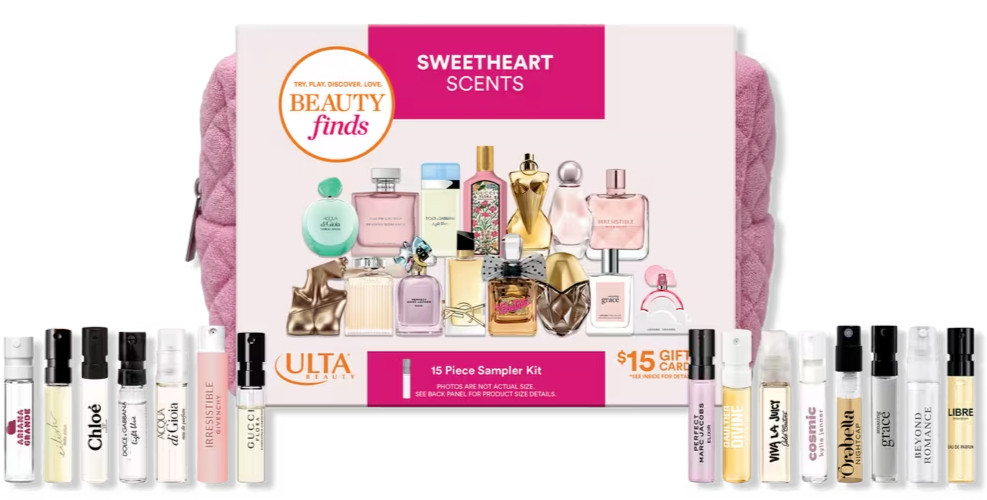 15 Pc ULTA Sweetheart Scents Luxury Fragrance Sample Set + Pink Bag, No GC, NIB 15 Pc ULTA Sweetheart Scents Luxury Fragrance Sample Set + Pink Bag, No GC, NIB