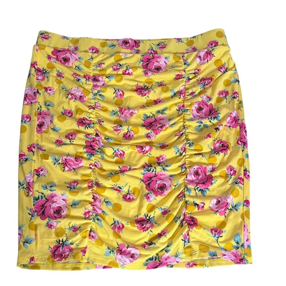 Betsey Johnson Torrid Pinup Girl Skirt Polka Dot Floral Ruched Stretch 1X NEW Betsey Johnson Torrid Pinup Girl Skirt Polka Dot Floral Ruched Stretch 1X NEW