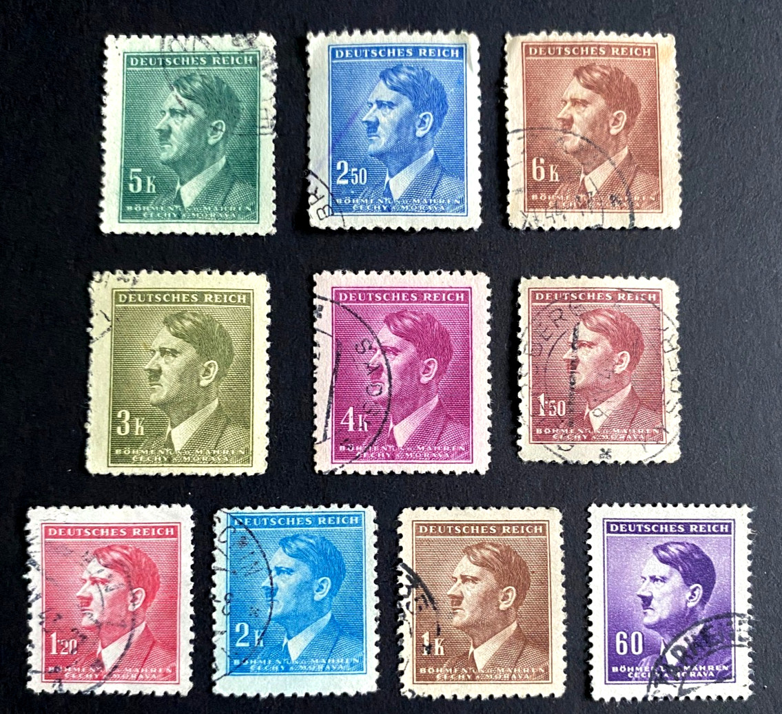 Germany WWII Era Third Reich Nazi 10-Stamp Historical Used Collectible Set