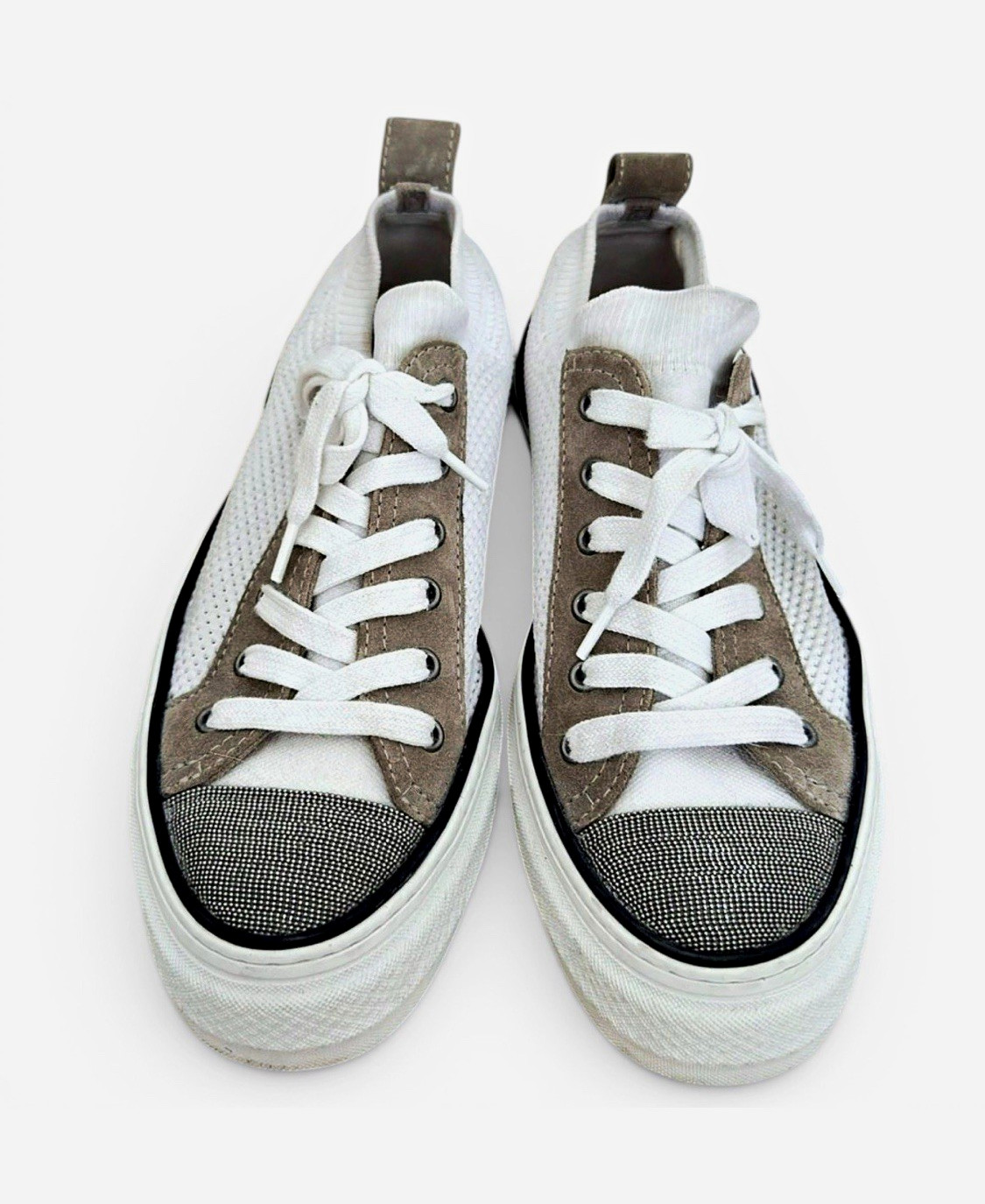 Brunello Cucinelli Low Top Canvas and Monili White/Gray IT 39 Brunello Cucinelli Low Top Canvas and Monili White/Gray IT 39