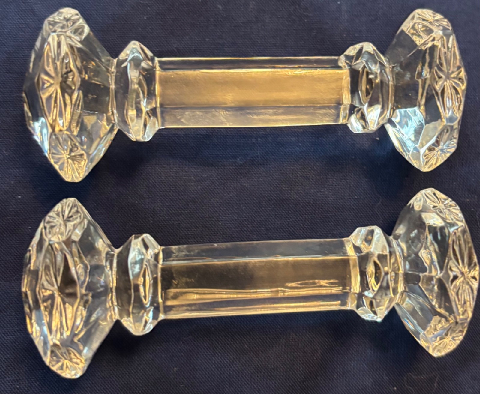 Two Vintage Faceted Crystal Molded Glass Dumbell Knife Rests
