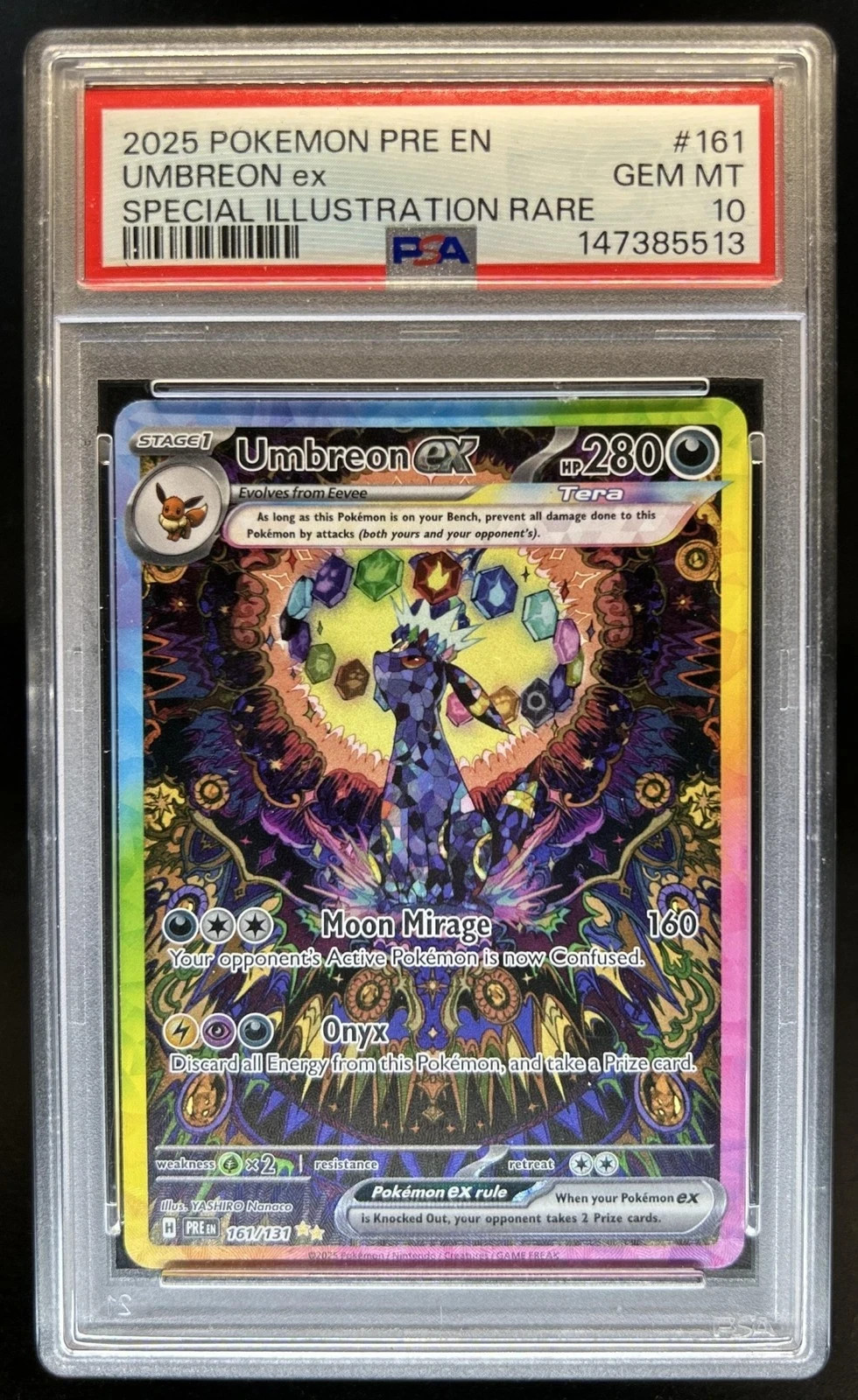 2025 Pokemon Prismatic Evolutions Umbreon ex #161/131 SIR – PSA 10 Gem