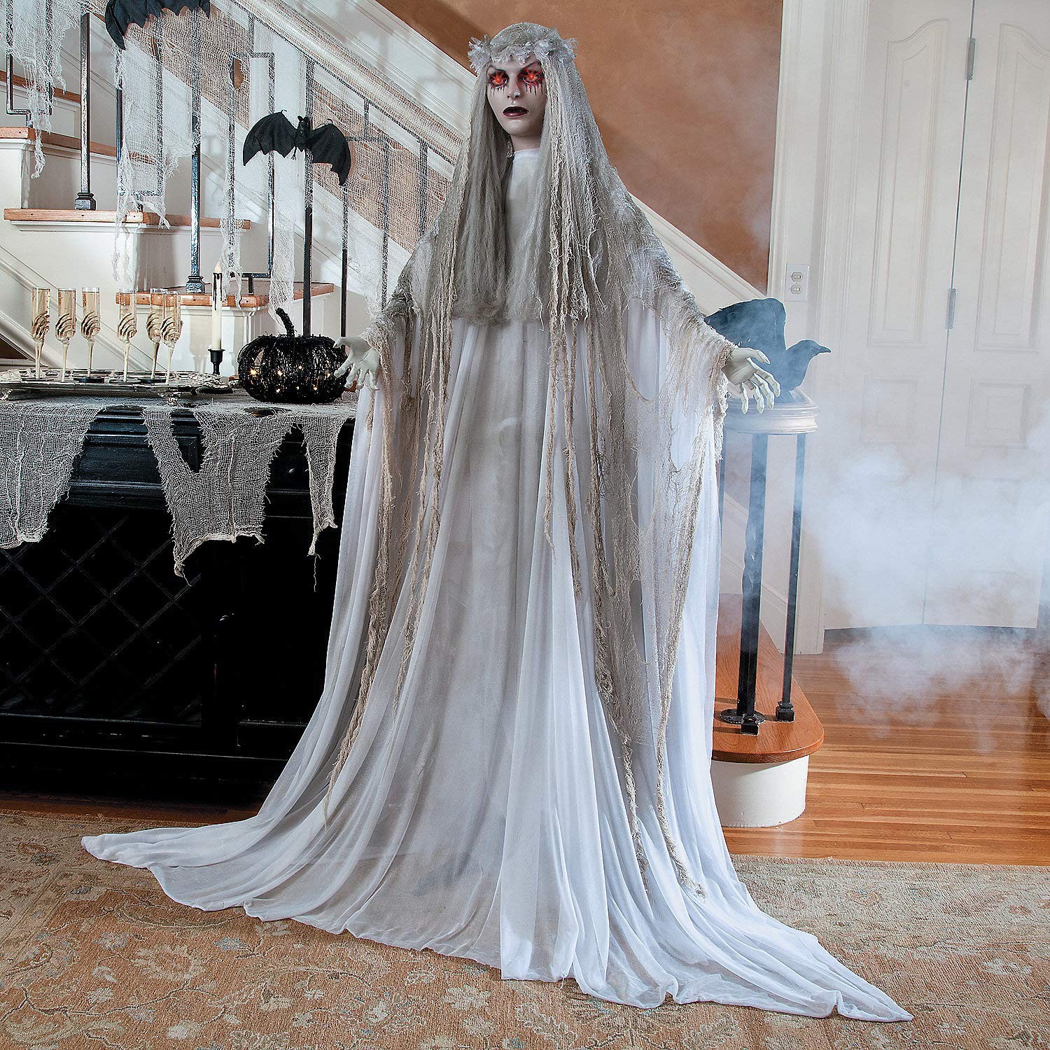 5.7ft Animated Spooky Standing Ghost Girl Halloween Decoration Animated 5.7ft Animated Spooky Standing Ghost Girl Halloween Decoration Animated