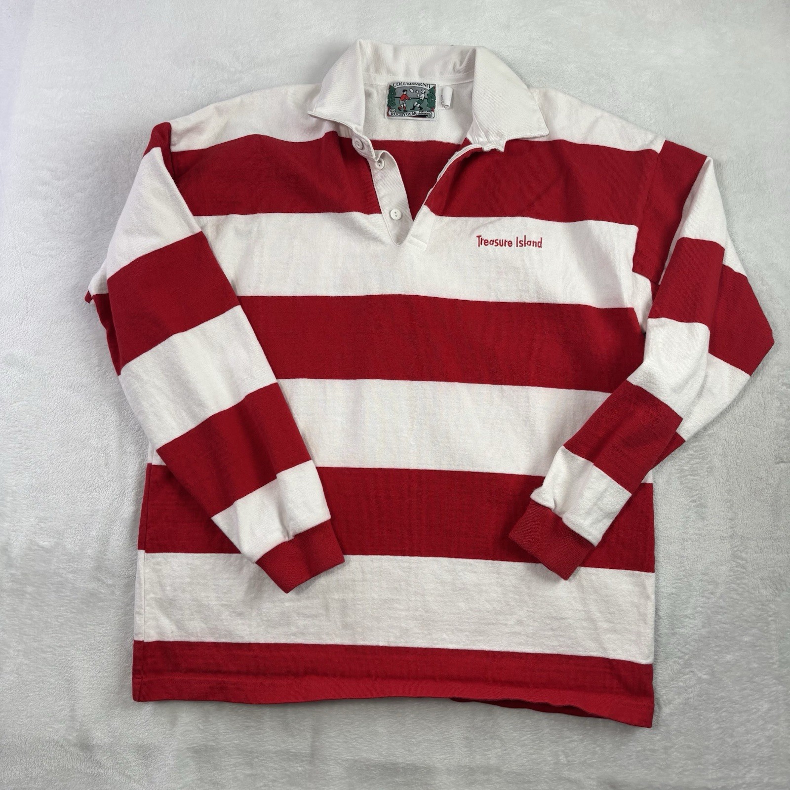 VTG Columbia Knit Rugby Gear Treasure Islane Striped LS Polo Men\'s Large VTG Columbia Knit Rugby Gear Treasure Islane Striped LS Polo Men\'s Large